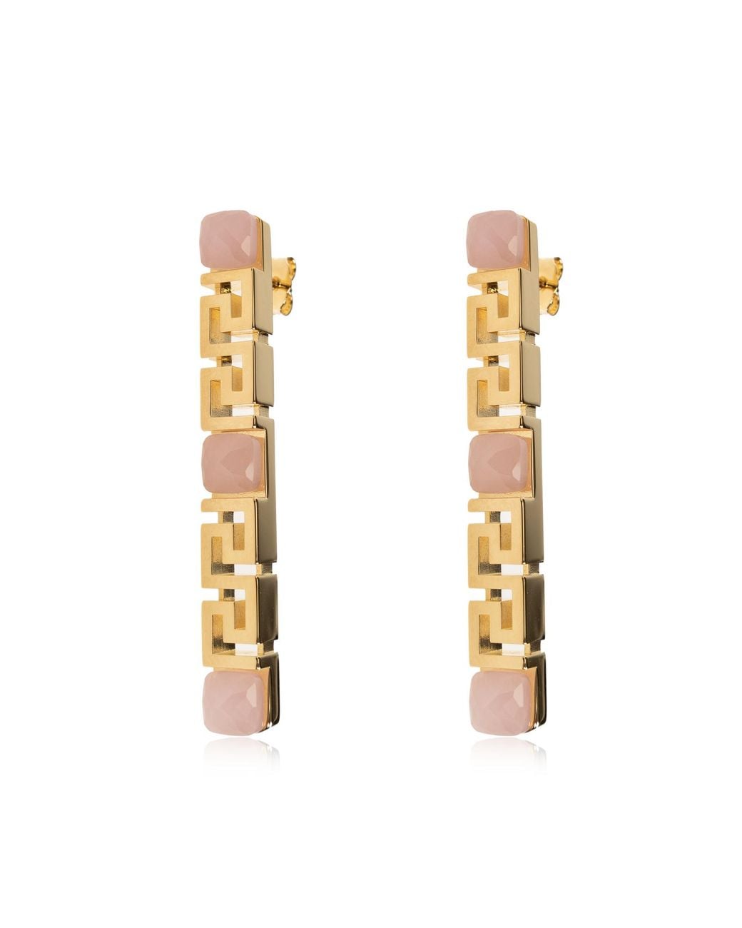 Versace Metallic Earrings With Greek Pattern