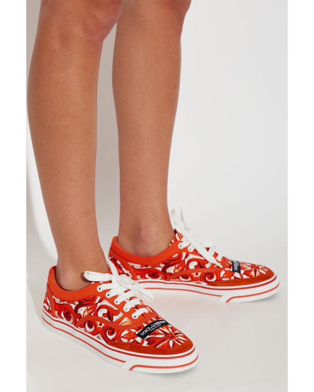 Dolce & Gabbana Red 'Sailing' Sports Shoes With 'Majolica' Print