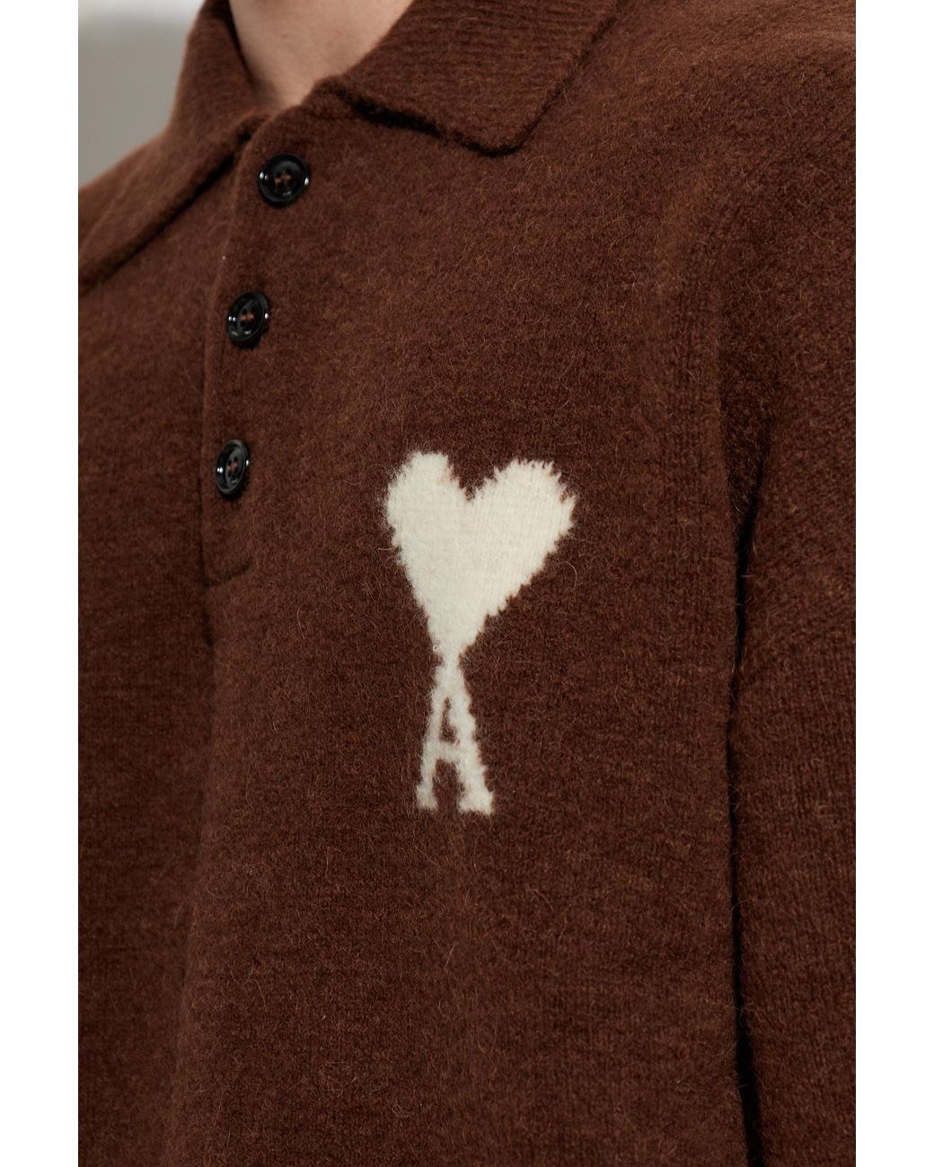 AMI Brown Oversized Polo With Logo for men