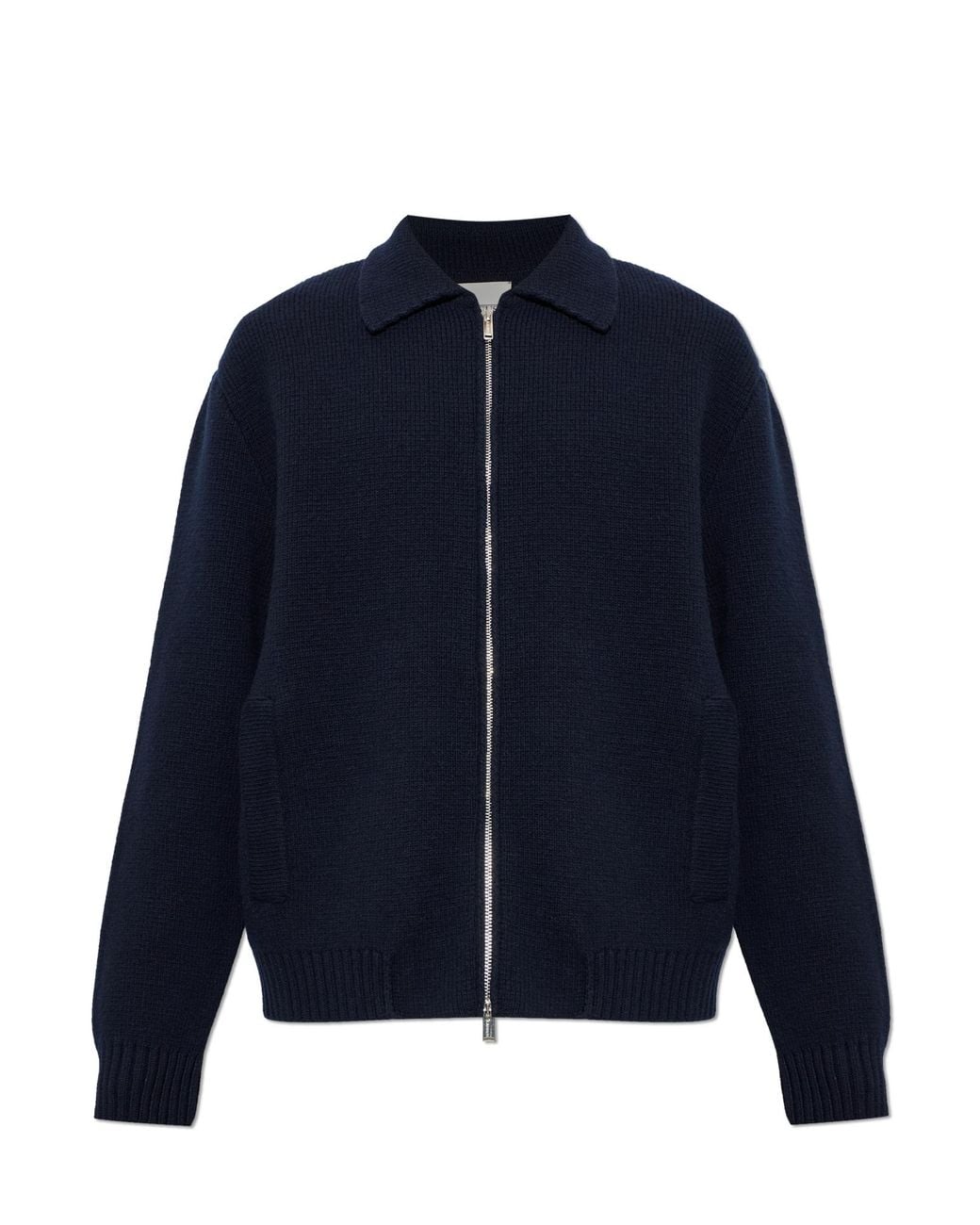 Laneus Blue Wool Cardigan With Collar for men
