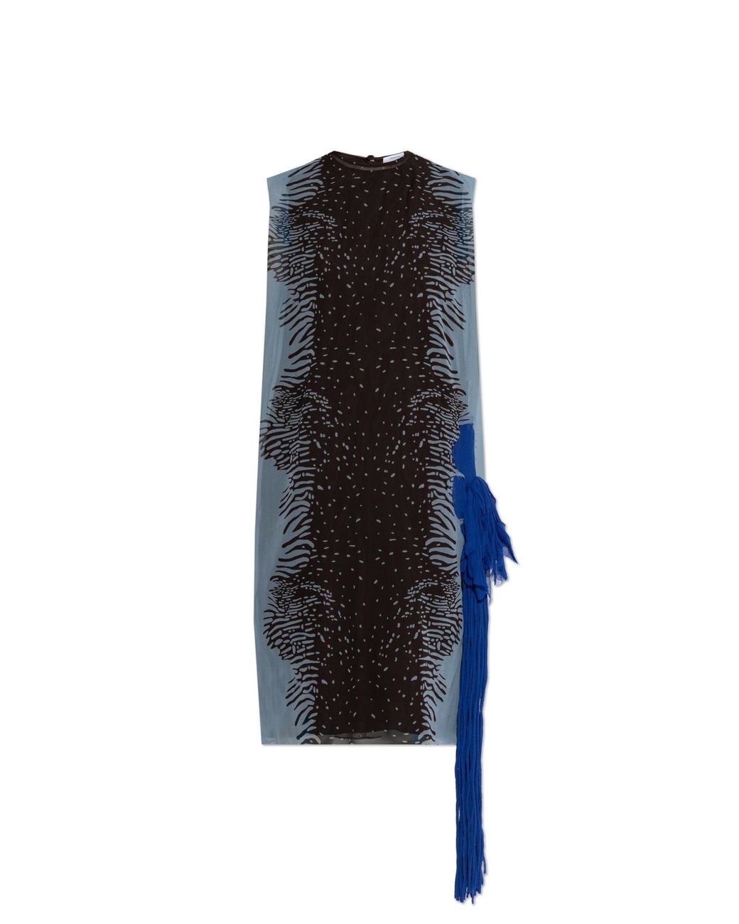 Ferragamo Blue Silk Dress With Decorative Fringes