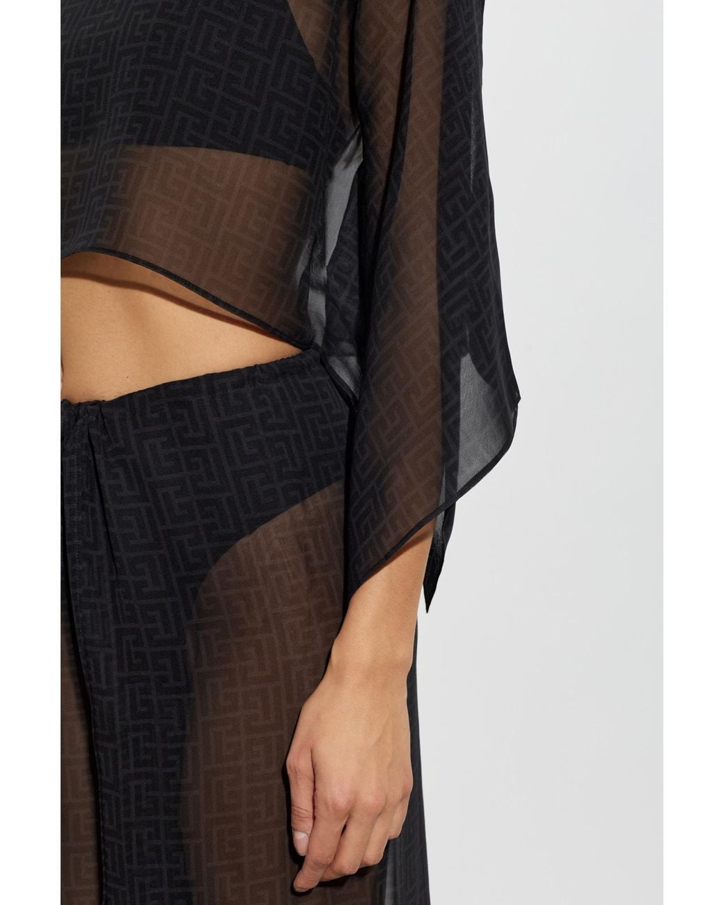 Balmain Black Silk Beach Poncho
