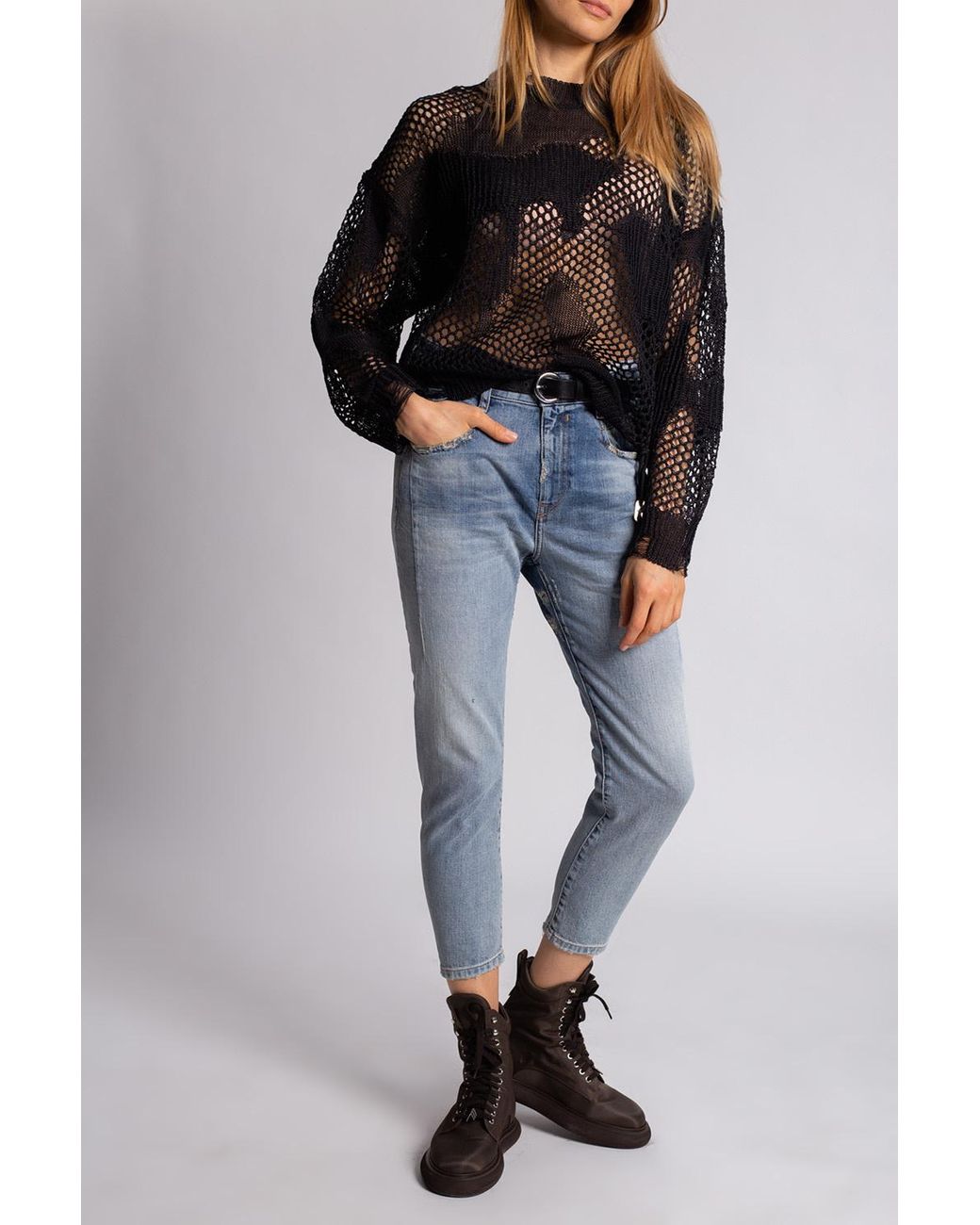 DIESEL Open-knit Sweater in Black | Lyst