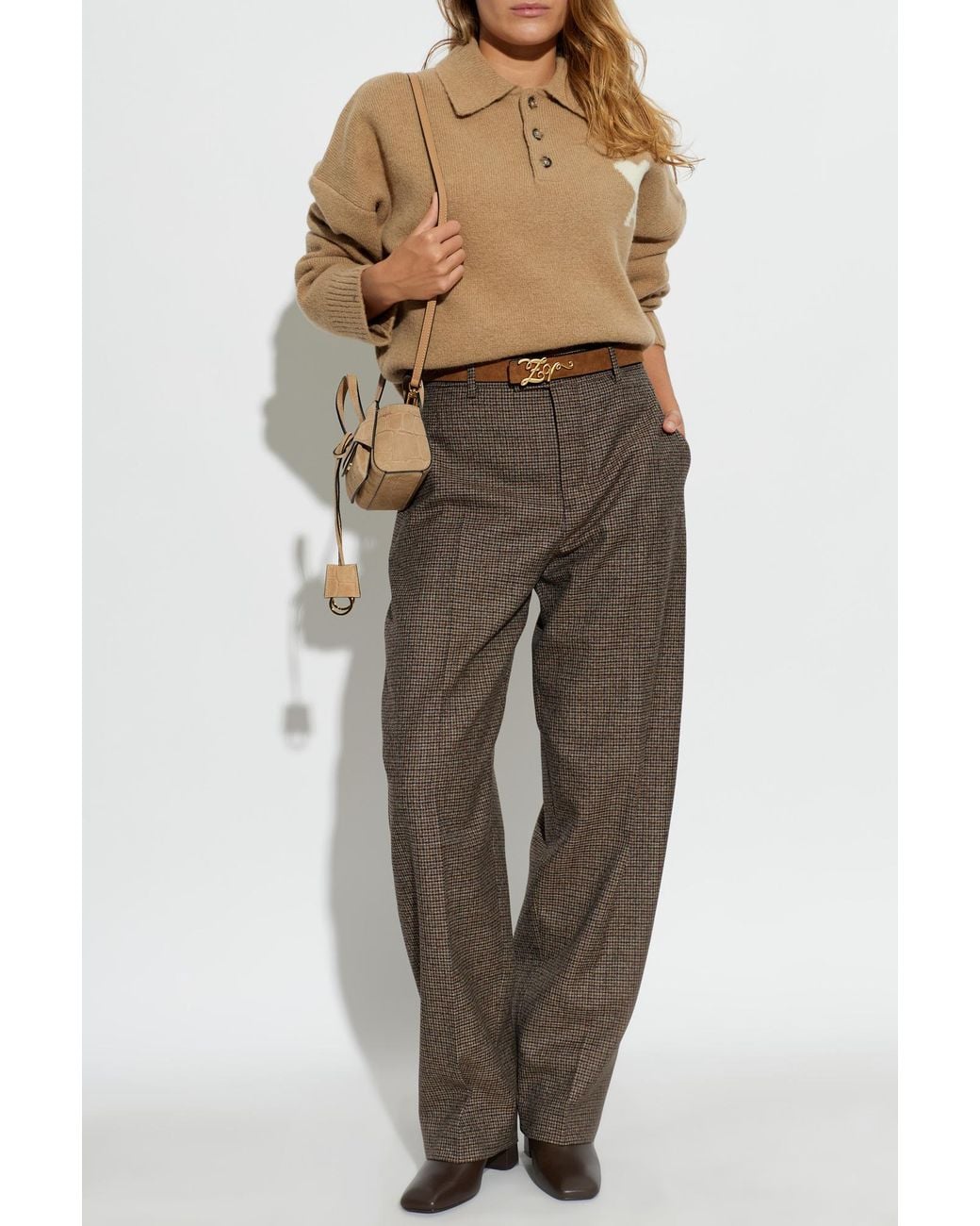AMI Brown Wool Plaid Trousers