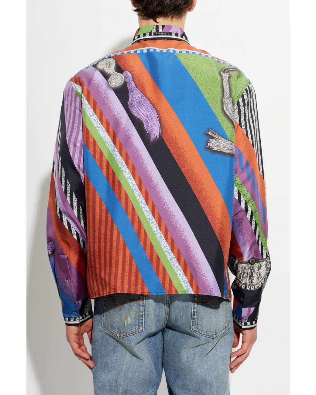 Versace Multicolor Silk Shirt With "Formula 6" Print for men
