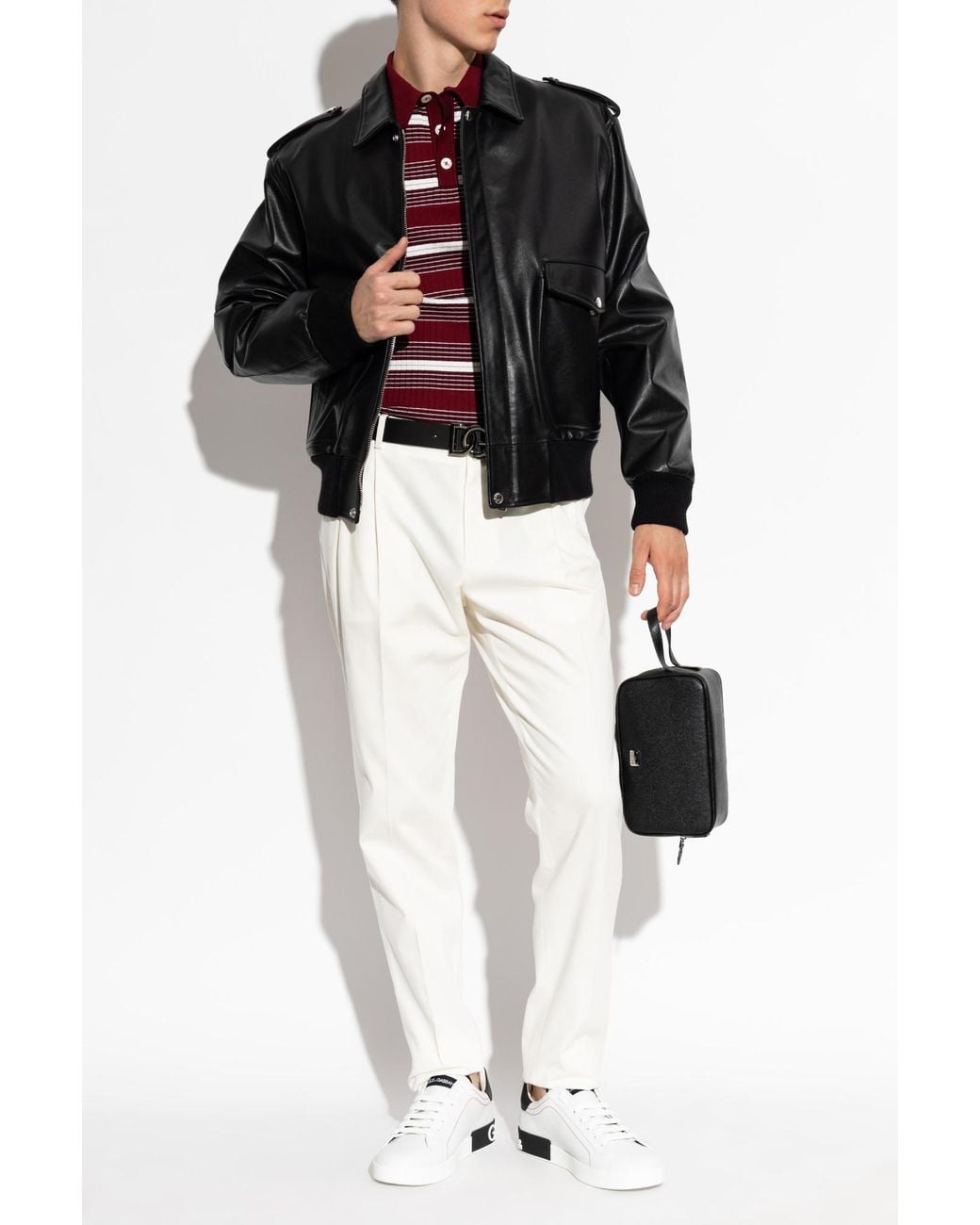 Dolce & Gabbana Red Polo Shirt With Stripes Pattern for men