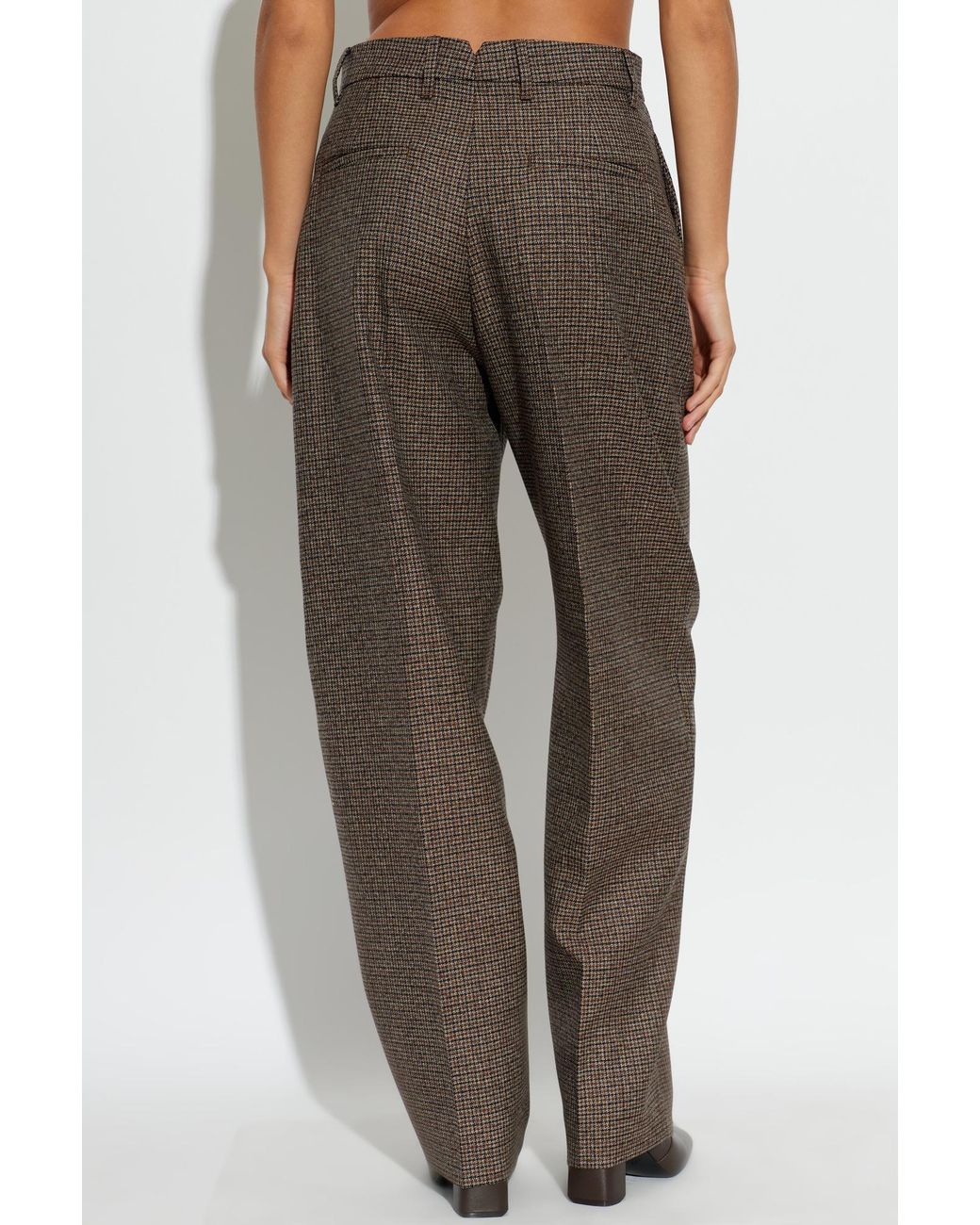 AMI Brown Wool Plaid Trousers