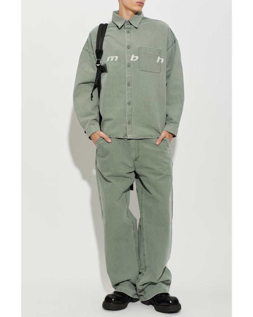 M I S B H V Green Straight-Cut Trousers for men