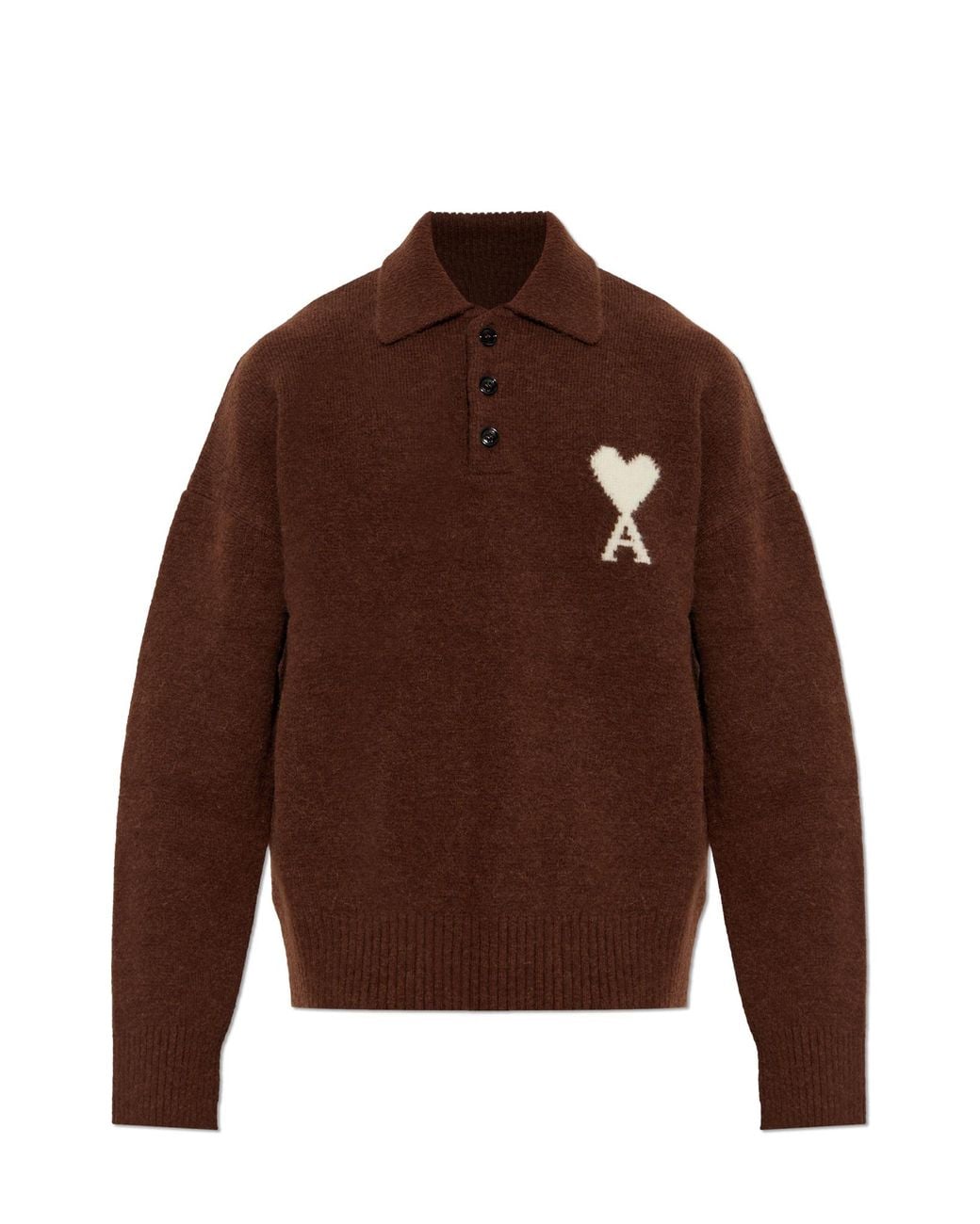AMI Brown Oversized Polo With Logo for men