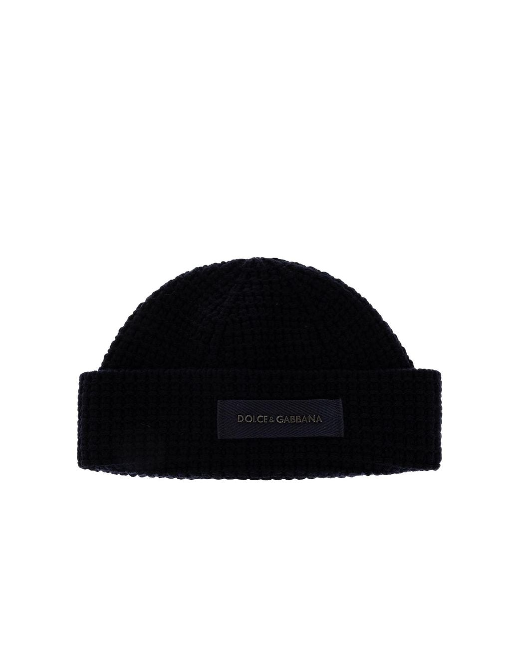 Dolce & Gabbana Black Wool Beanie With Sewn-In Logo for men
