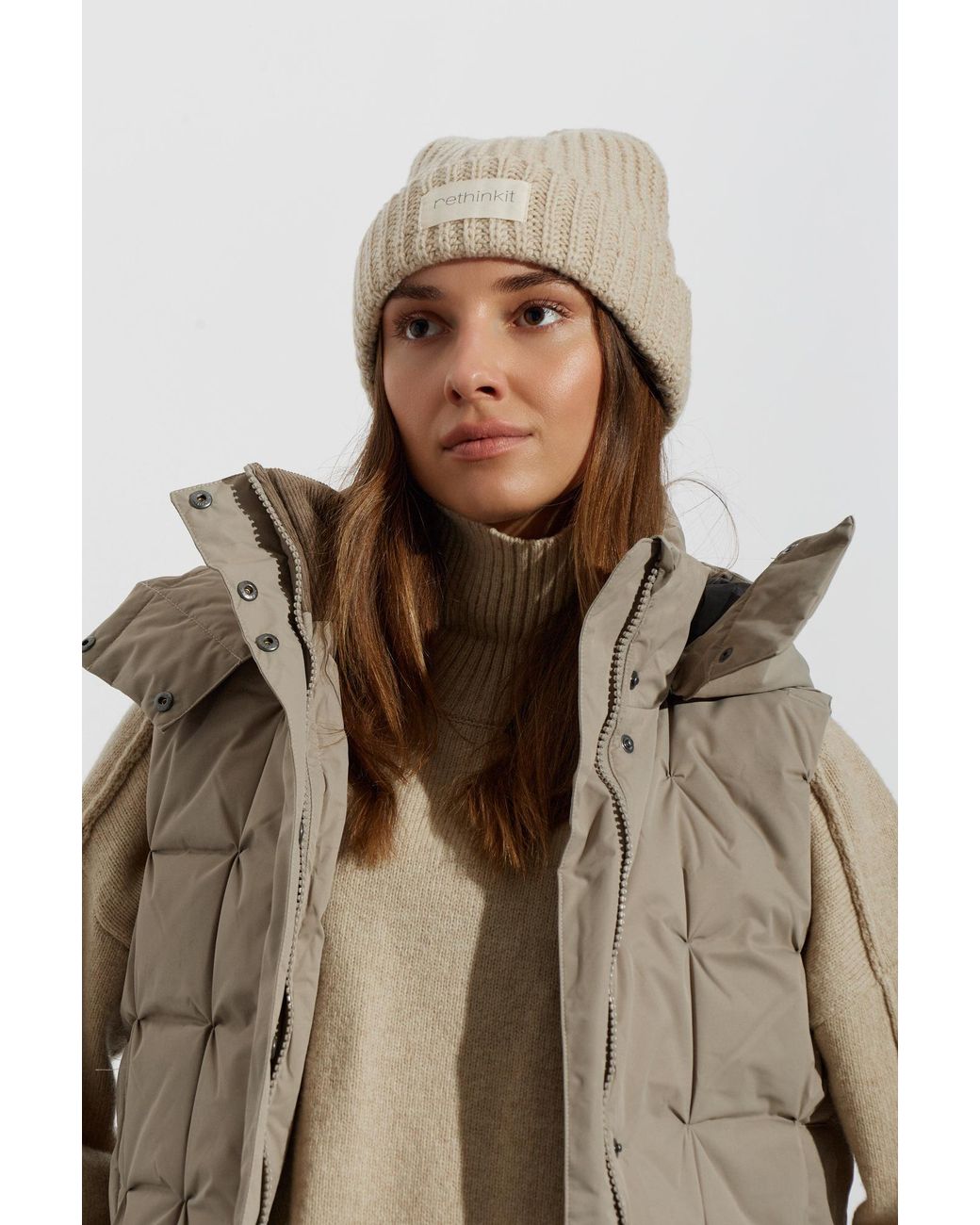Rethinkit Studios Natural Beanie With Logo Patch