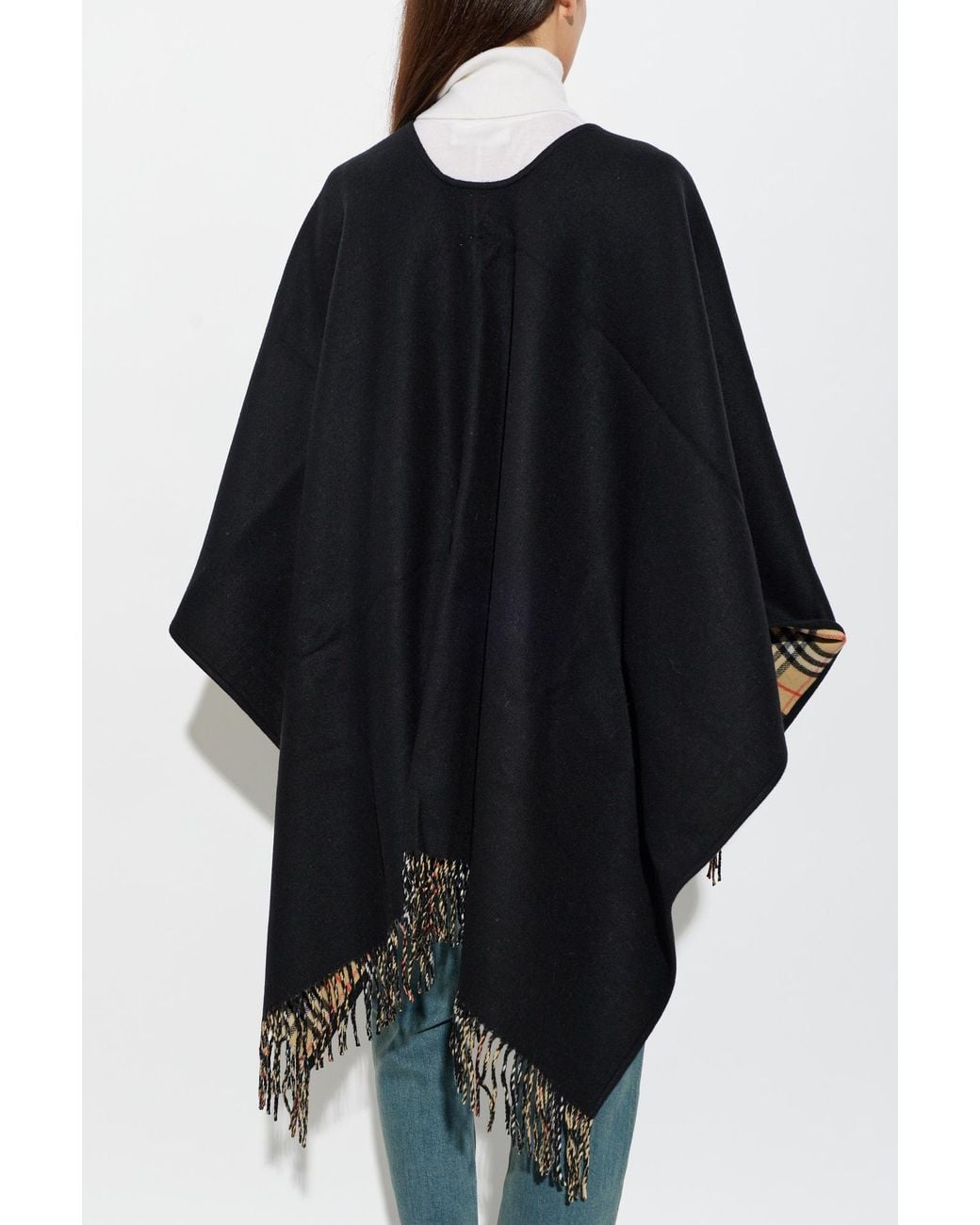 Burberry Black Reversible Tartan Poncho