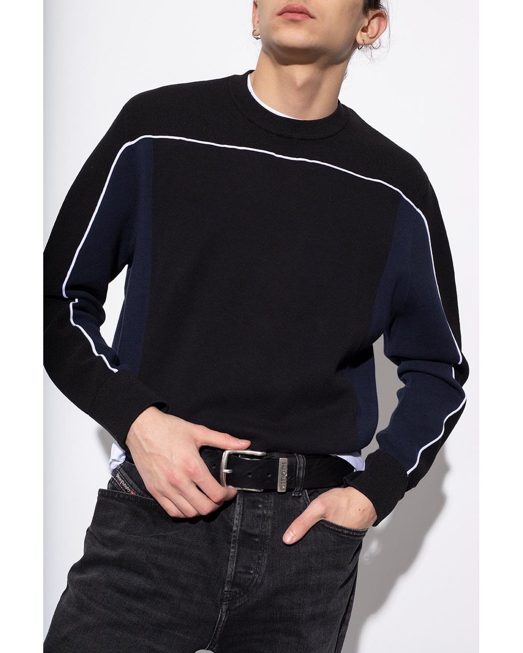 DIESEL Black B-Visible Leather Belt for men