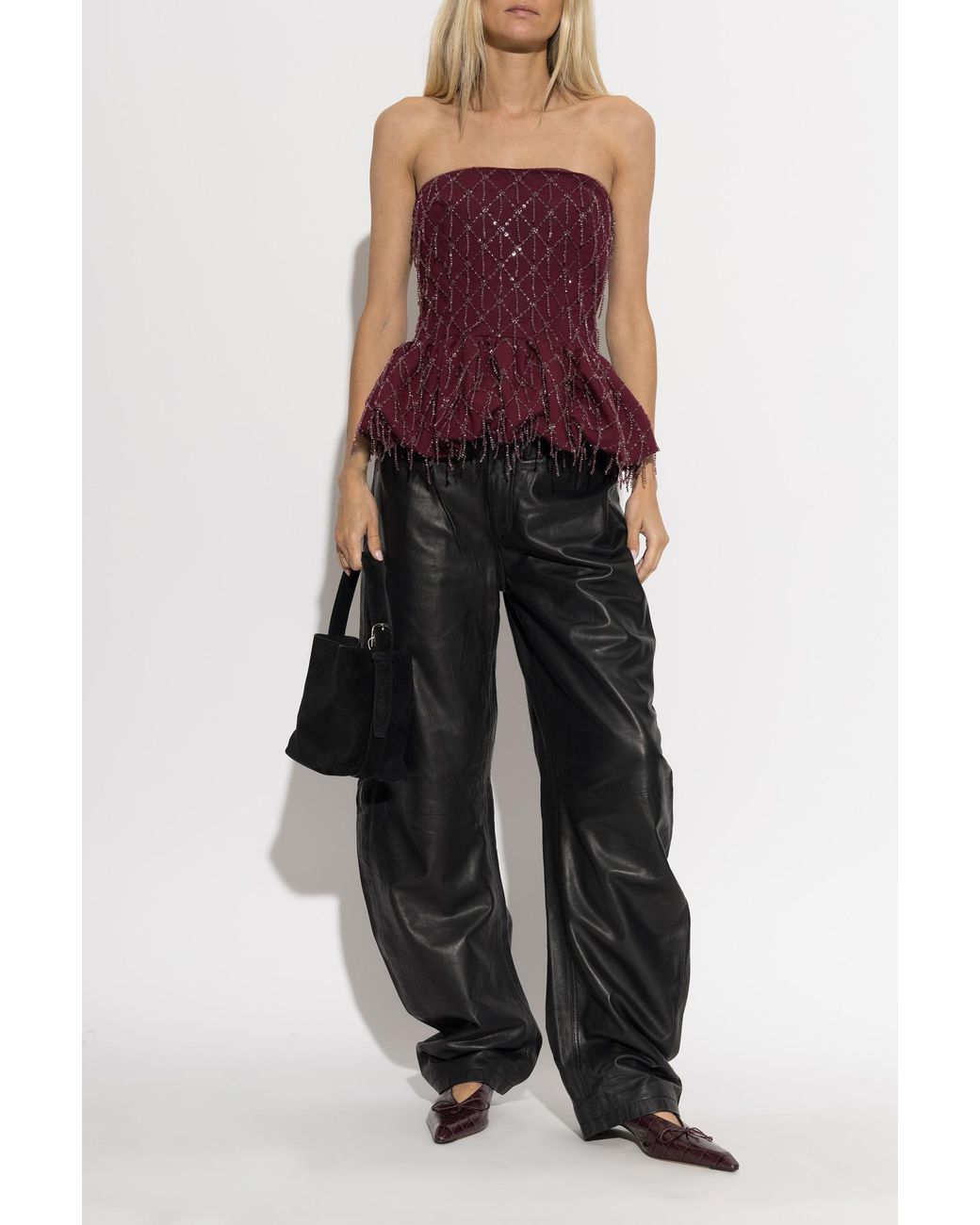 ROTATE BIRGER CHRISTENSEN Purple Top With Shimmering Fringes