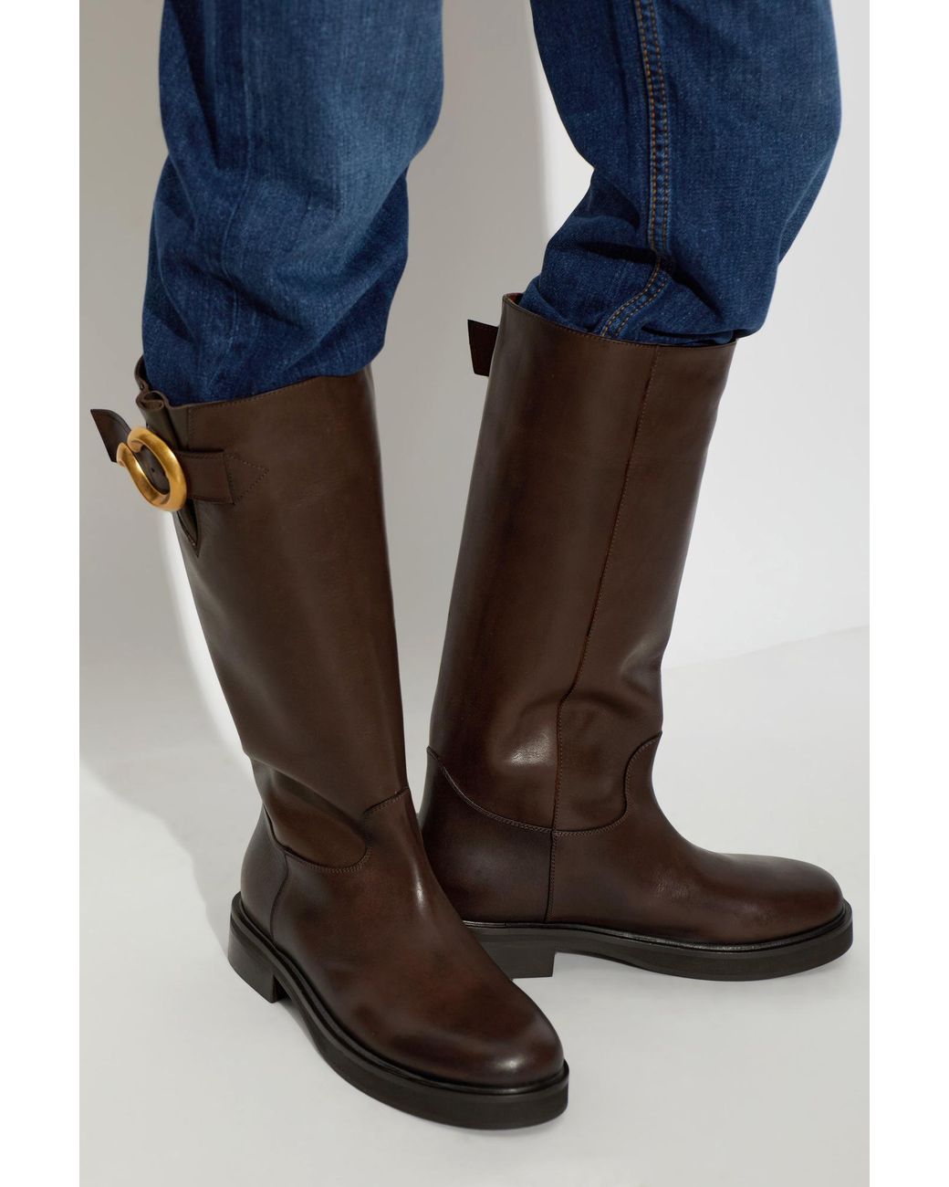 Etro Brown Leather Boots With A Buckle