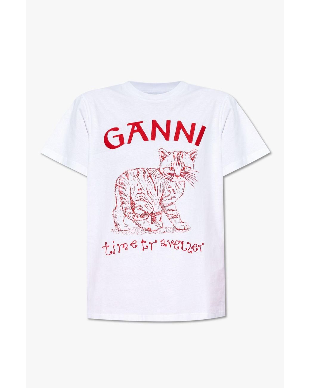 Ganni T-shirt With Cat Motif in White | Lyst