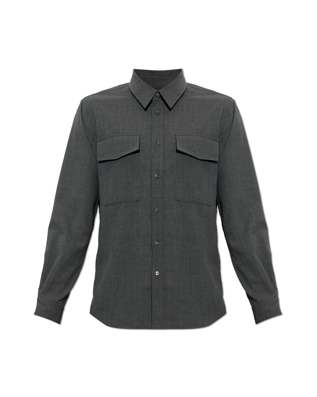 AMI Gray Wool Shirt With Pockets for men