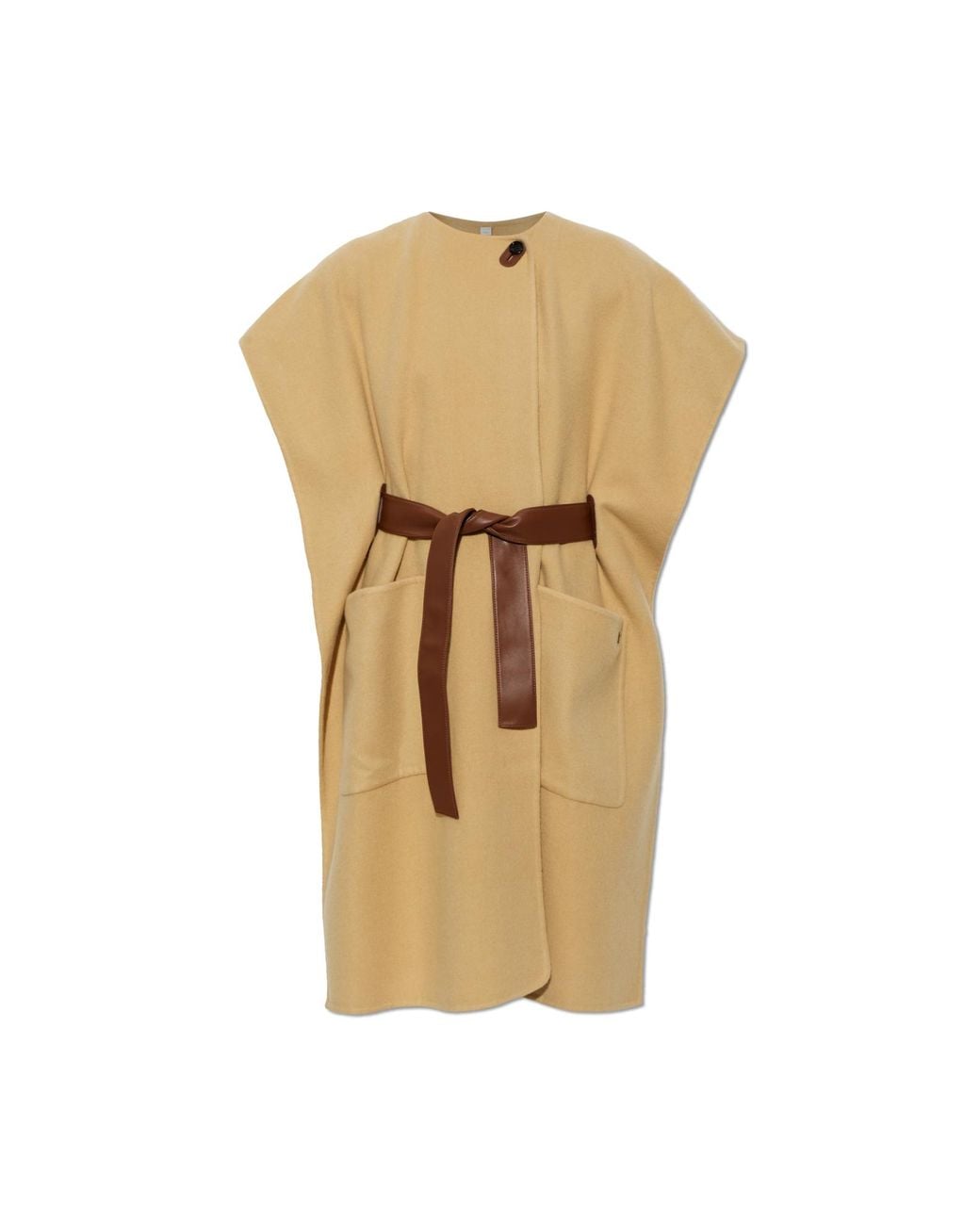 Burberry Natural Cashmere Poncho With Leather Belt