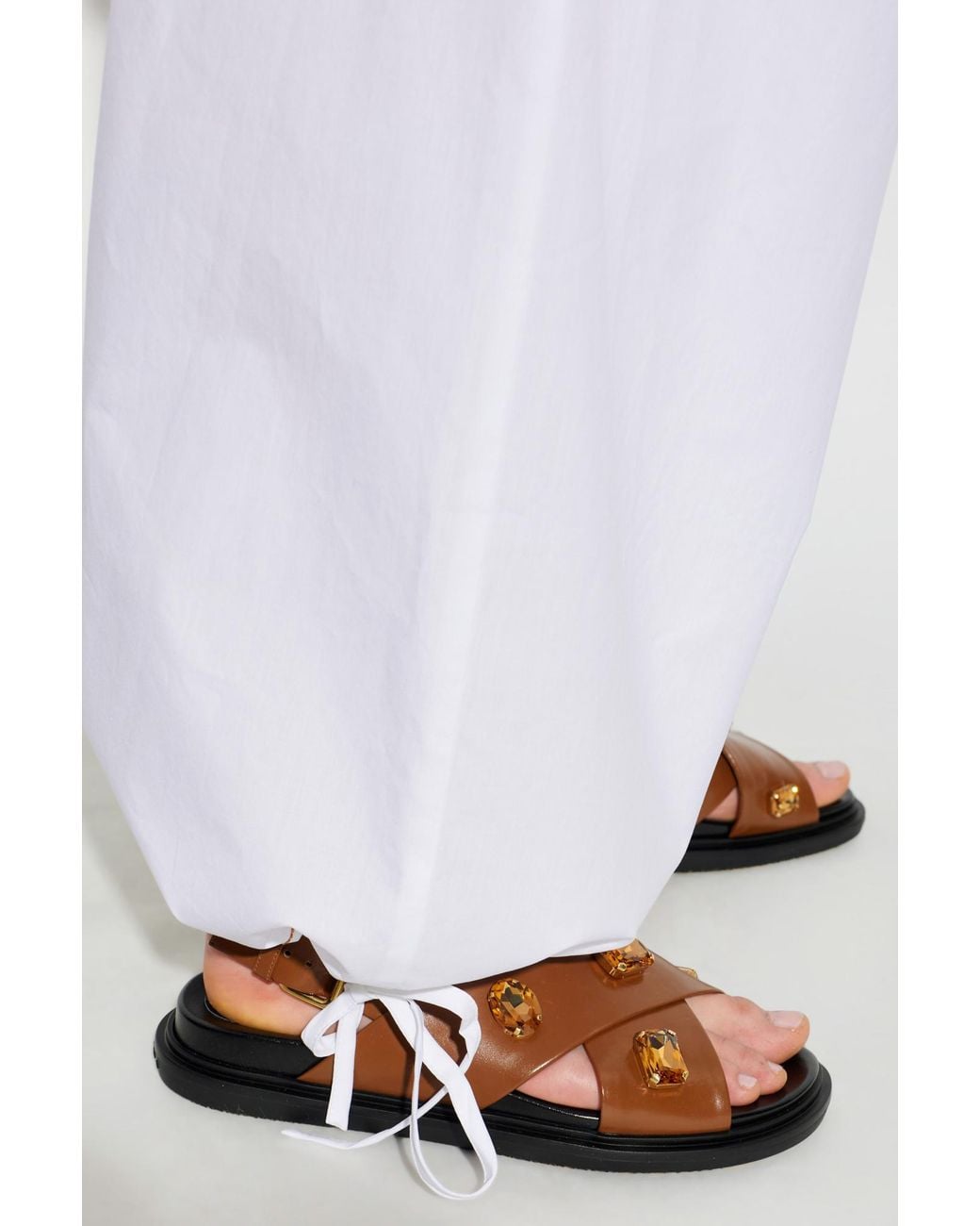 Marni Brown Leather Sandals With Shimmering Embellishments