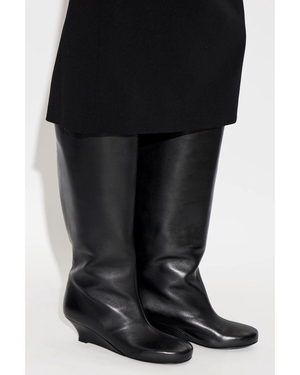 Agl Attilio Giusti Leombruni Black Leather Wedge Boots "Demi"