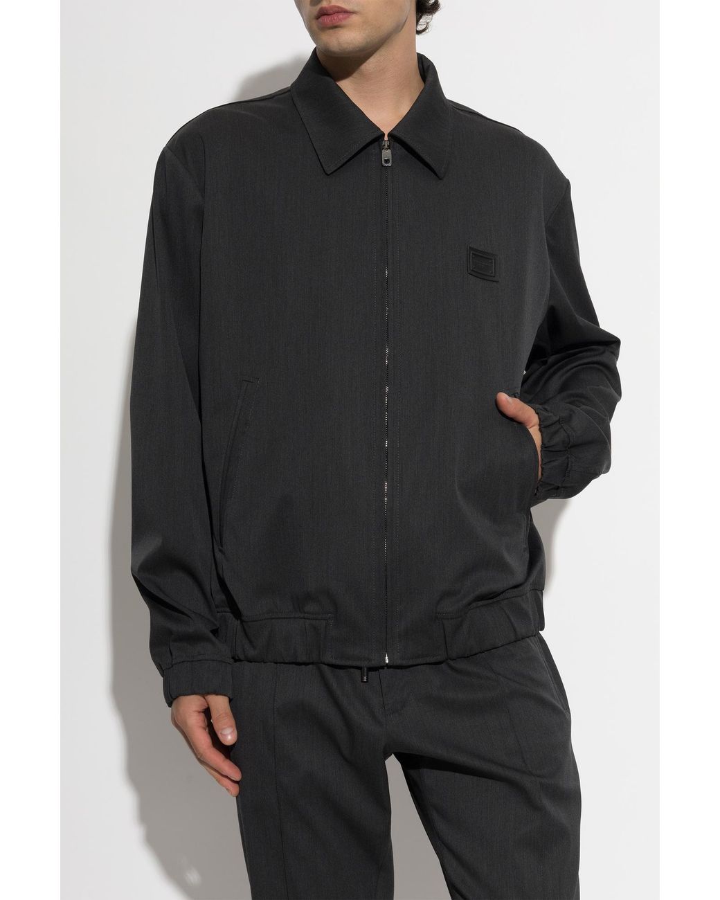 Dolce & Gabbana Black Jacket With Logo Patch for men