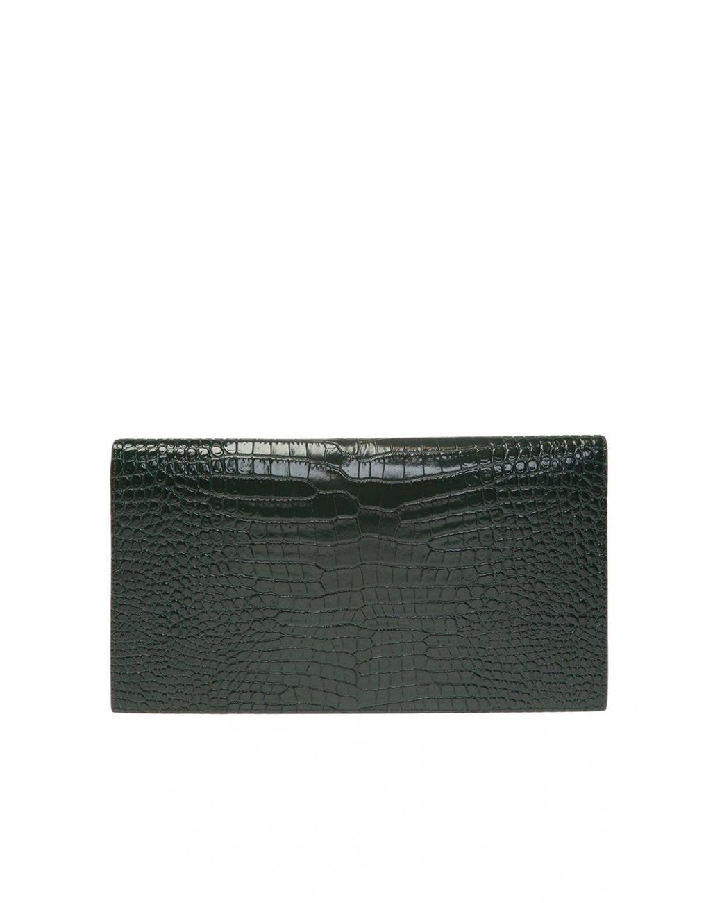 SAINT LAURENT Uptown croc-effect patent-leather pouch