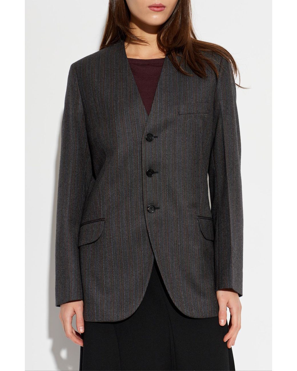 Jil Sander Black Herringbone Pattern Blazer