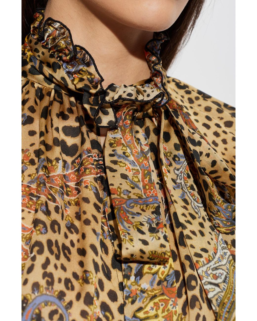 Etro Brown Silk Top With Decorative Tie