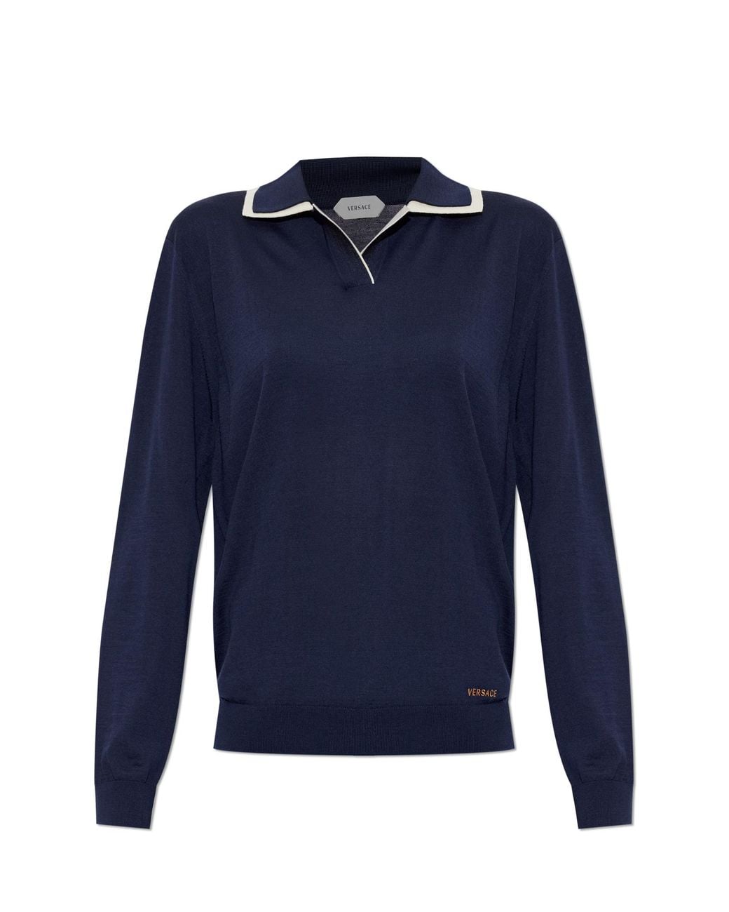 Versace Blue Wool Long-Sleeve Polo