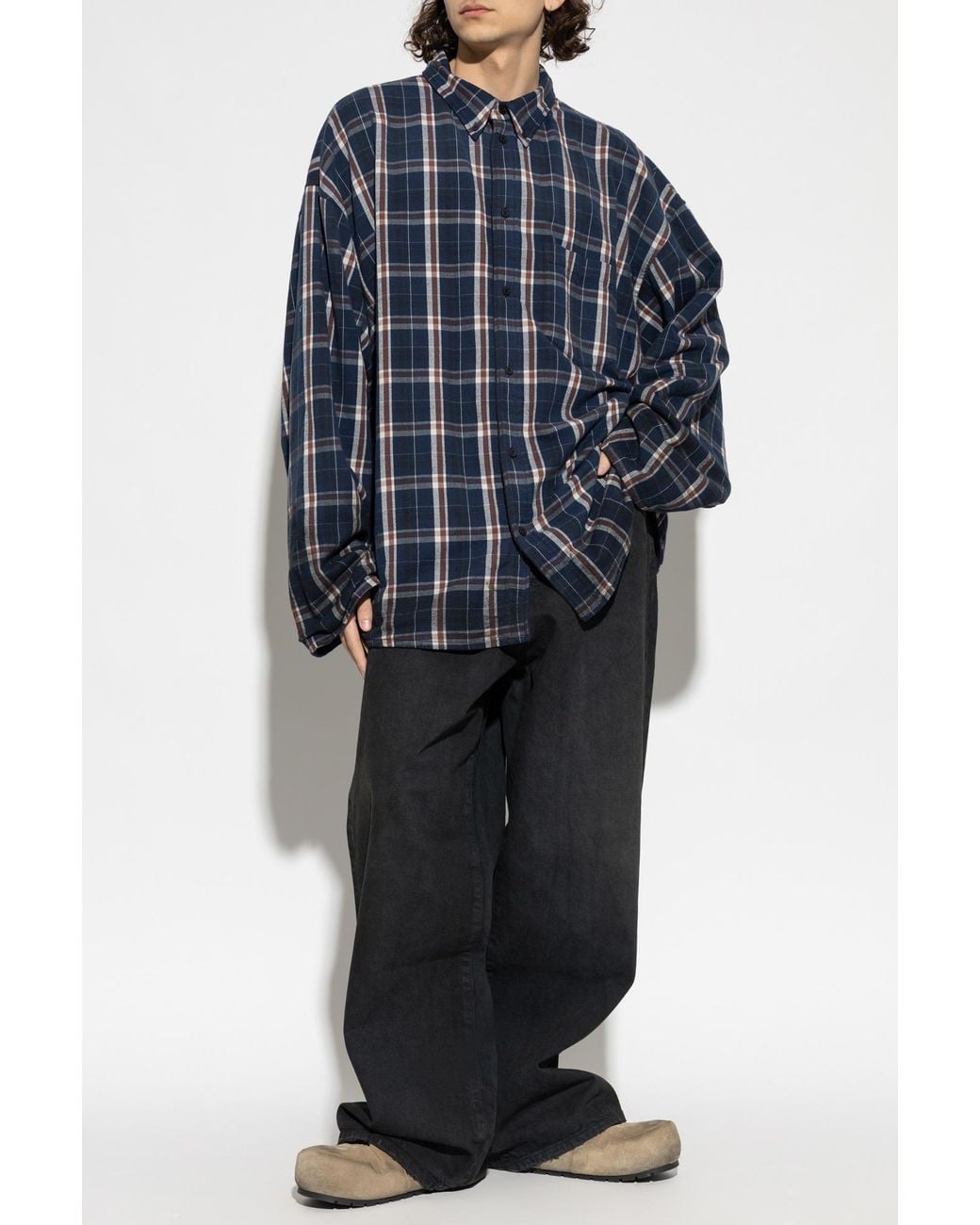 Balenciaga Blue Plaid Pattern Shirt for men
