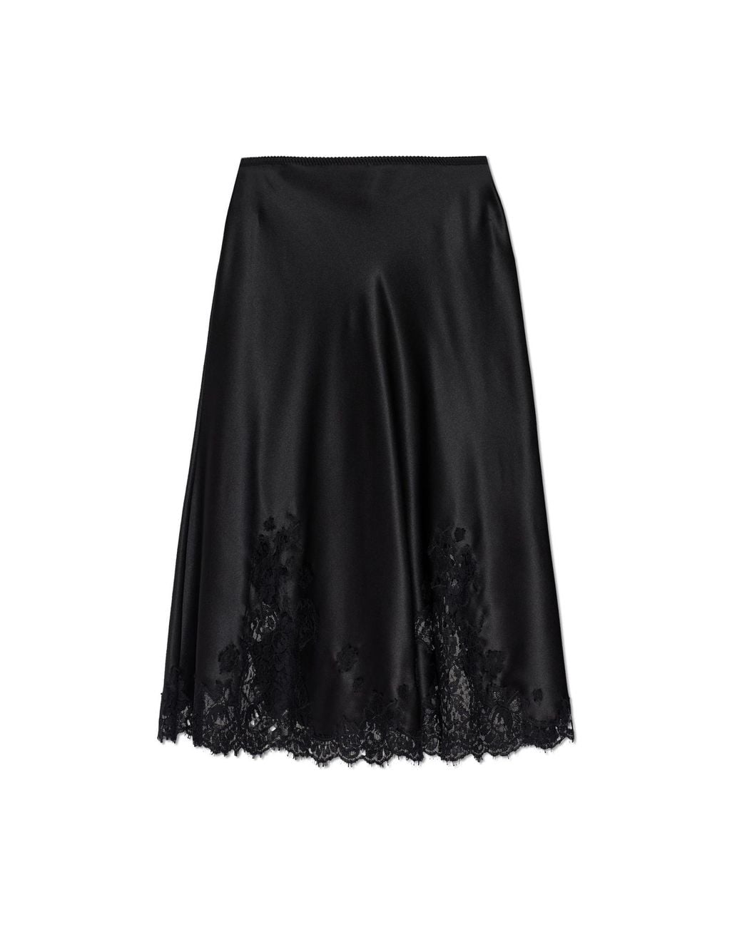 Dolce & Gabbana Black Silk Skirt With Lace Trim