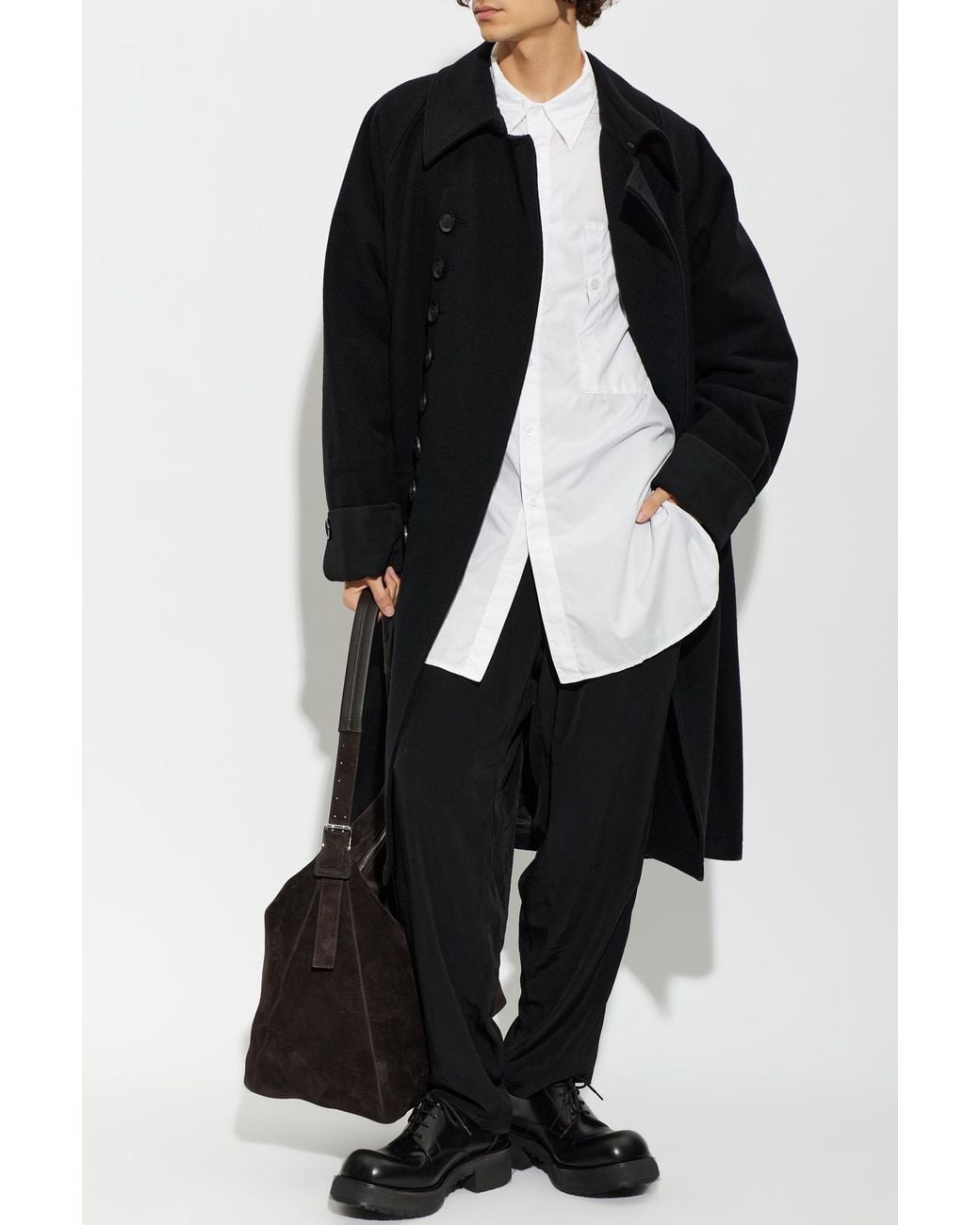 Yohji Yamamoto Black Wool Double-Breasted Coat for men