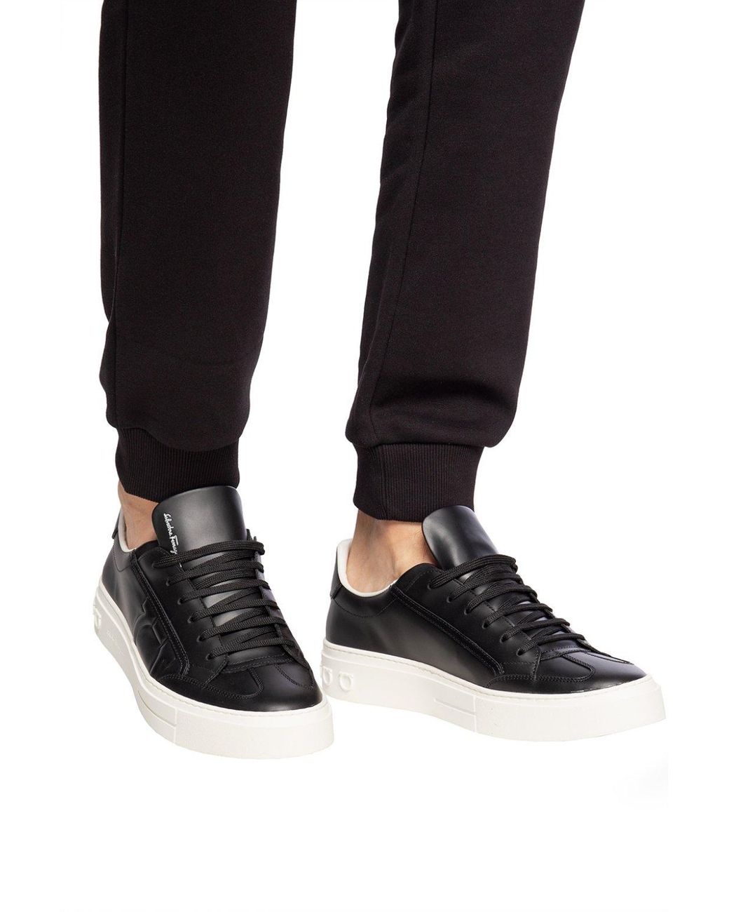Ferragamo Leather 'borg' Sneakers in Black for Men - Lyst