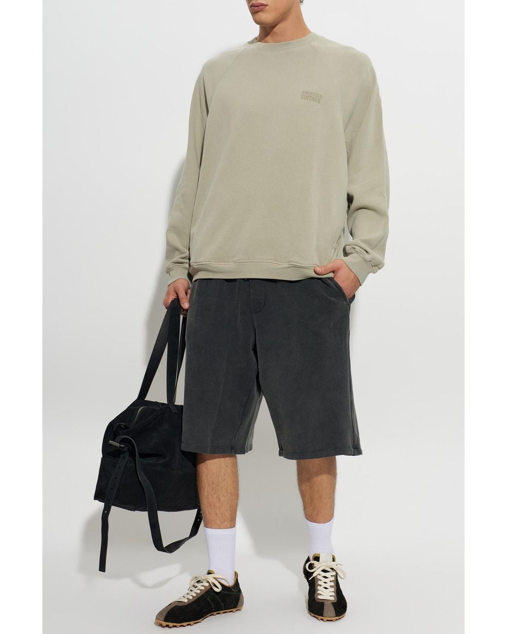 American Vintage Gray Tracksuit Shorts With Logo On The Pocket for men