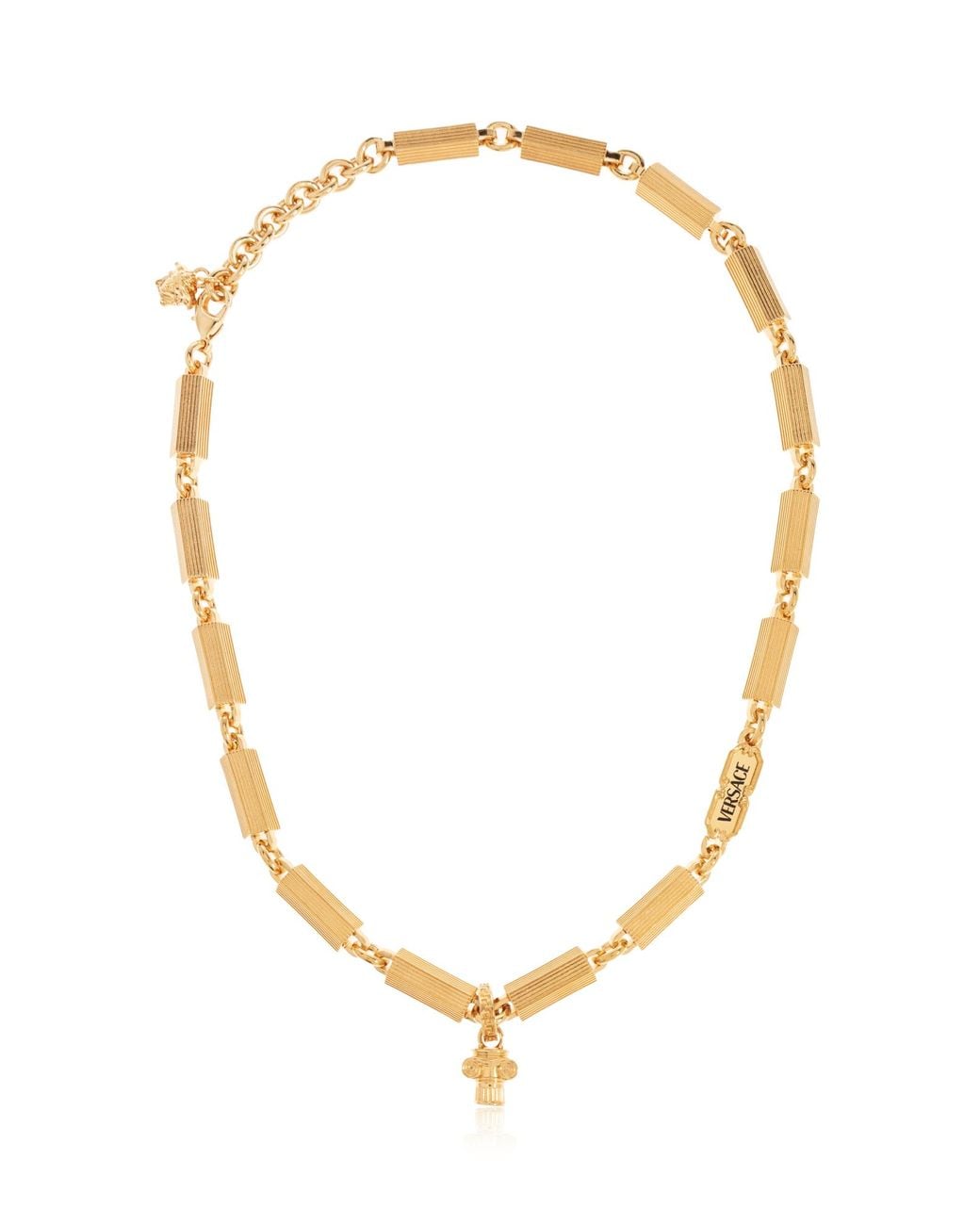 Versace Metallic Necklace With Engraved Logo for men