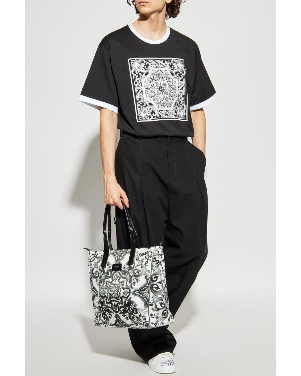 Dolce & Gabbana Black T-Shirt With 'Majolica' Print for men
