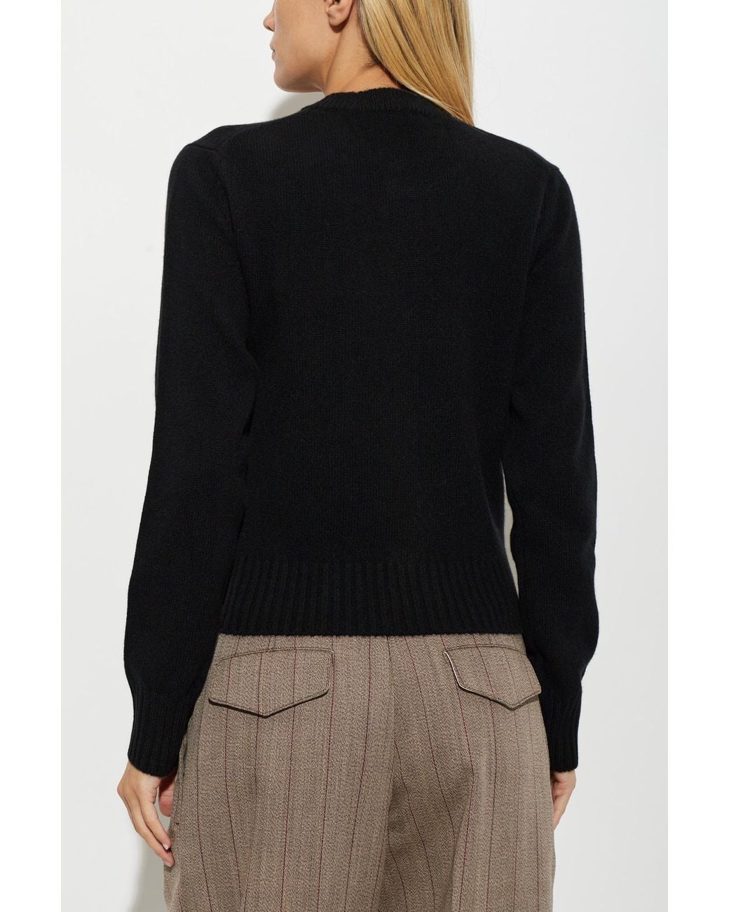 AMI Black Cashmere Cardigan With Embroidered Logo