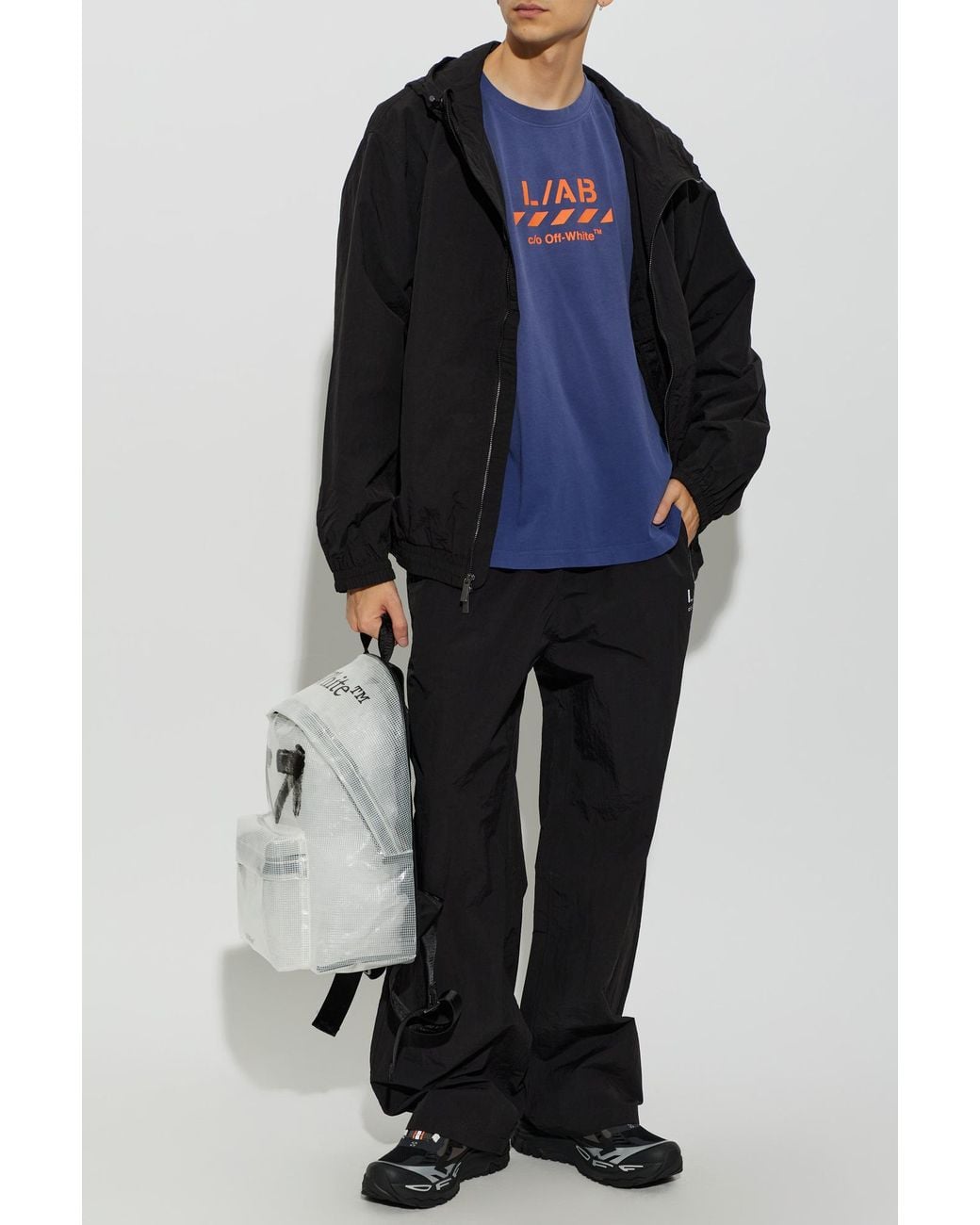 LAB C.O. OFF WHITE Blue T-Shirt With Printed Logo for men