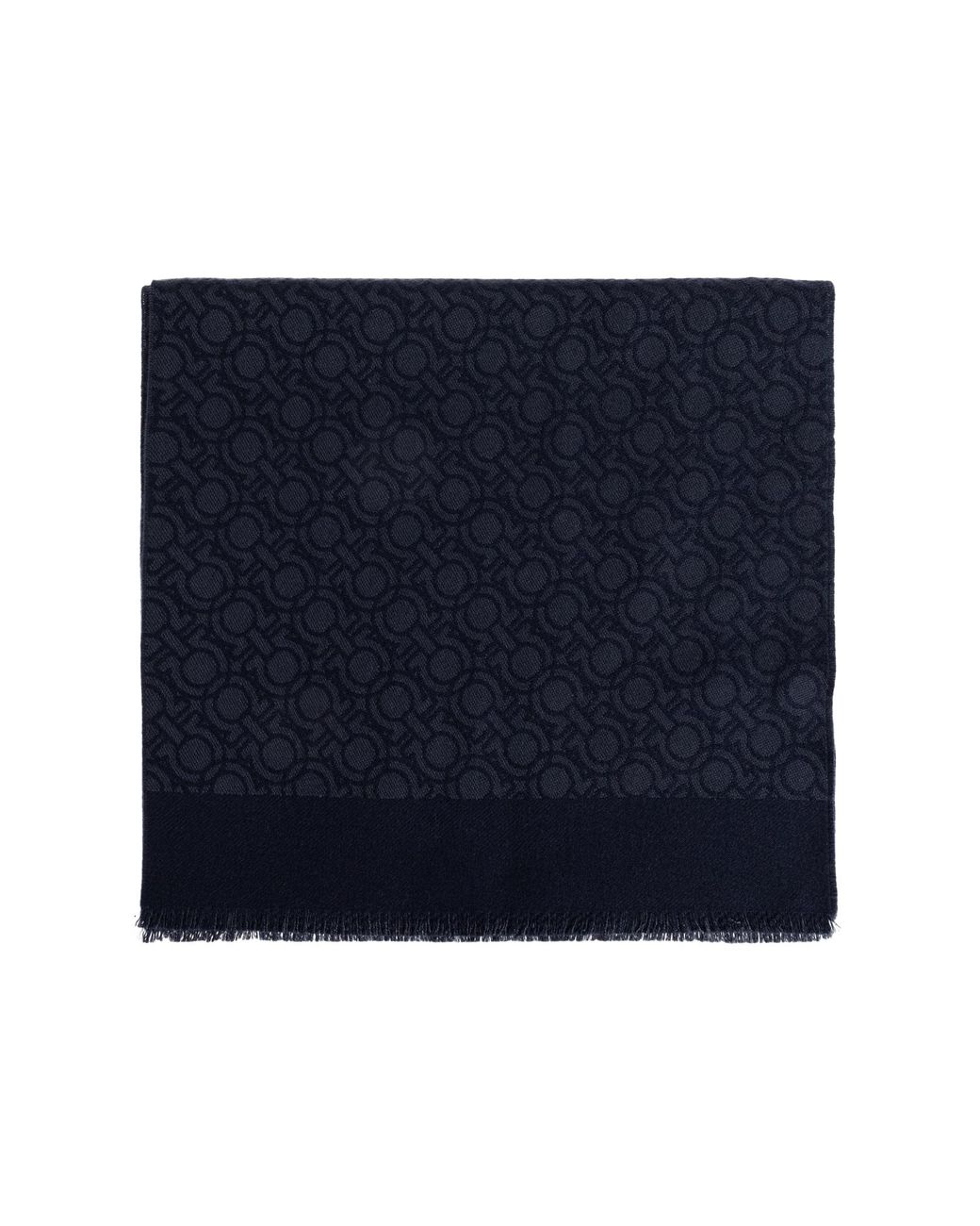Ferragamo Blue Wool Scarf With Monogram for men
