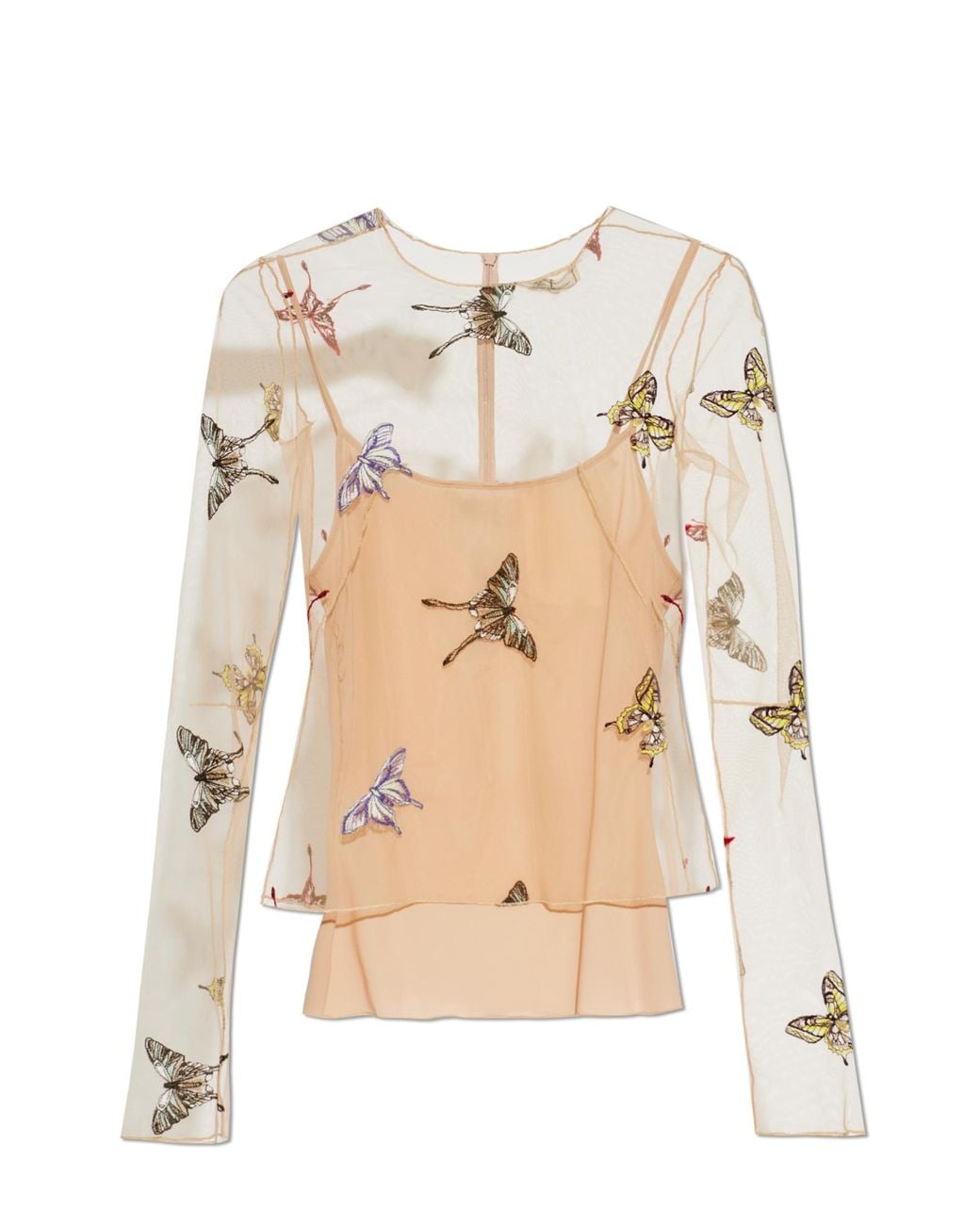 Blumarine Natural Tulle Top With Butterfly Motif