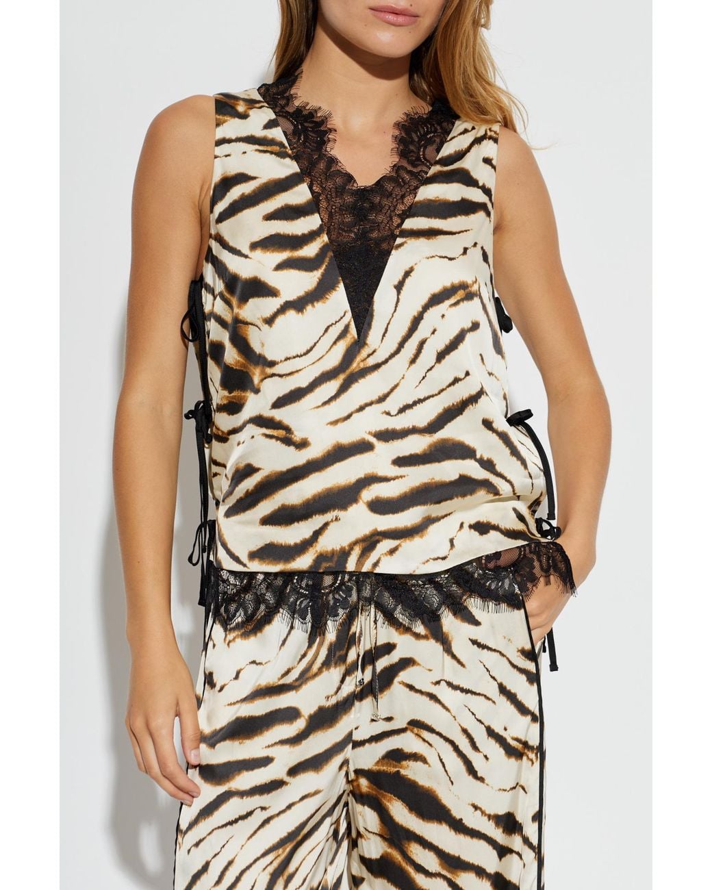 Ganni Brown Top With Lace Inserts