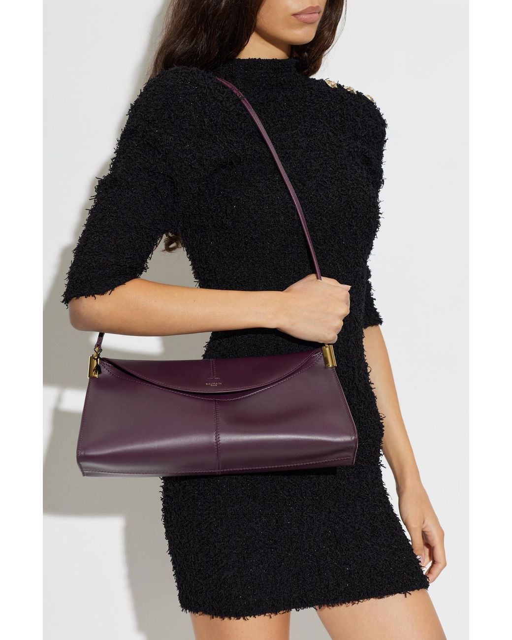 Balmain Purple '64-83 Medium' Leather Bag With Logo