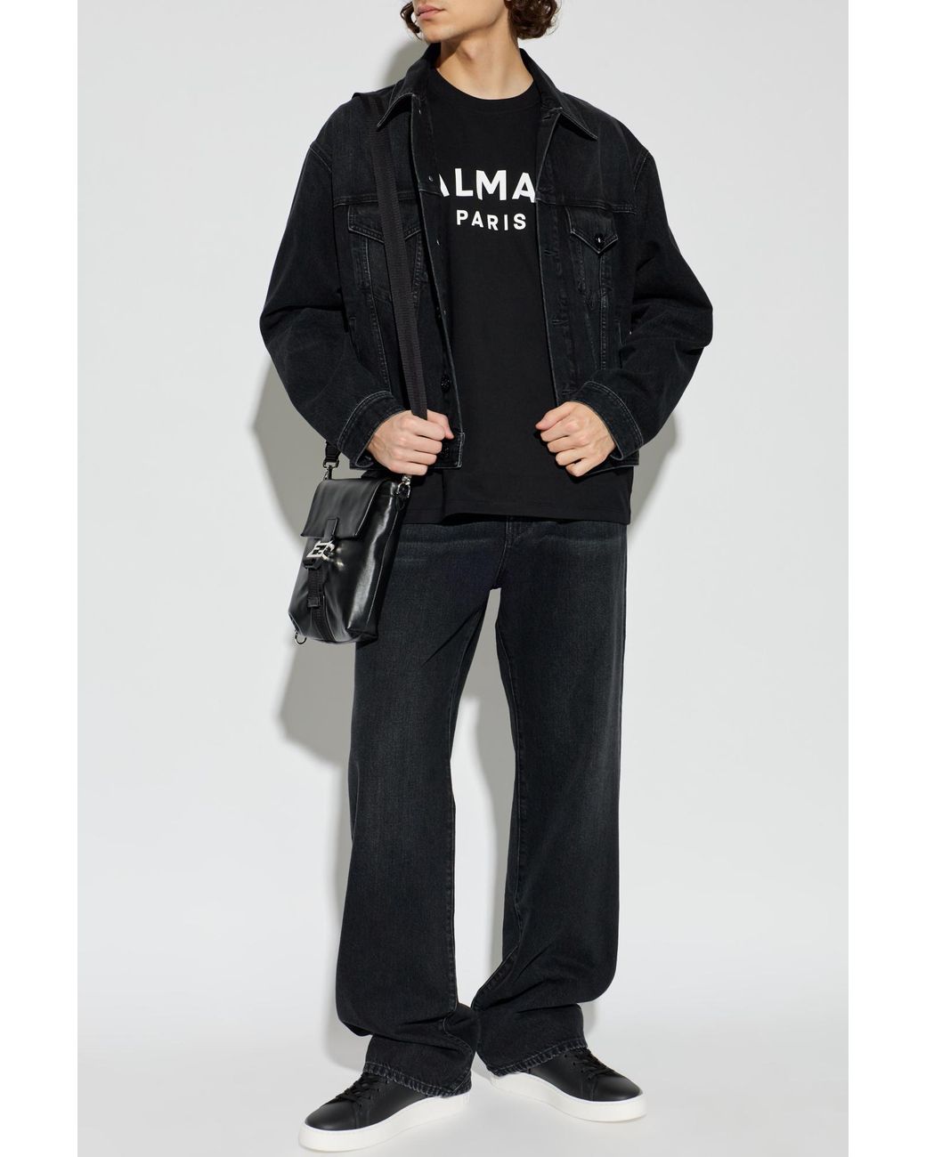 Balmain Black T-Shirt With Printed Logo for men