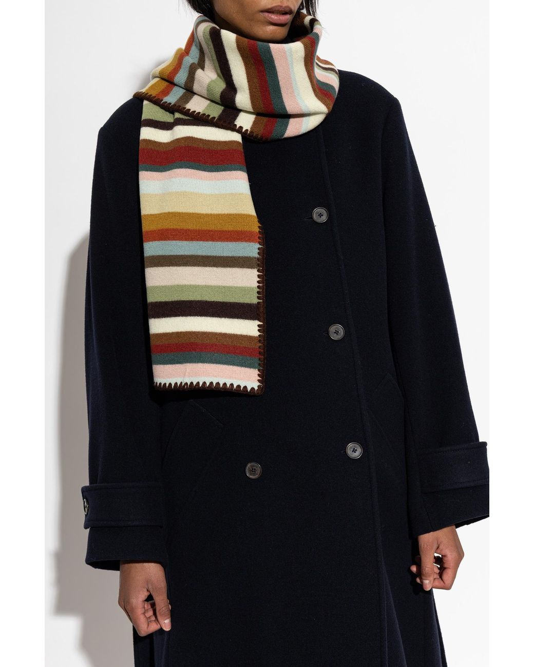 Paul Smith Black Wool Striped Scarf