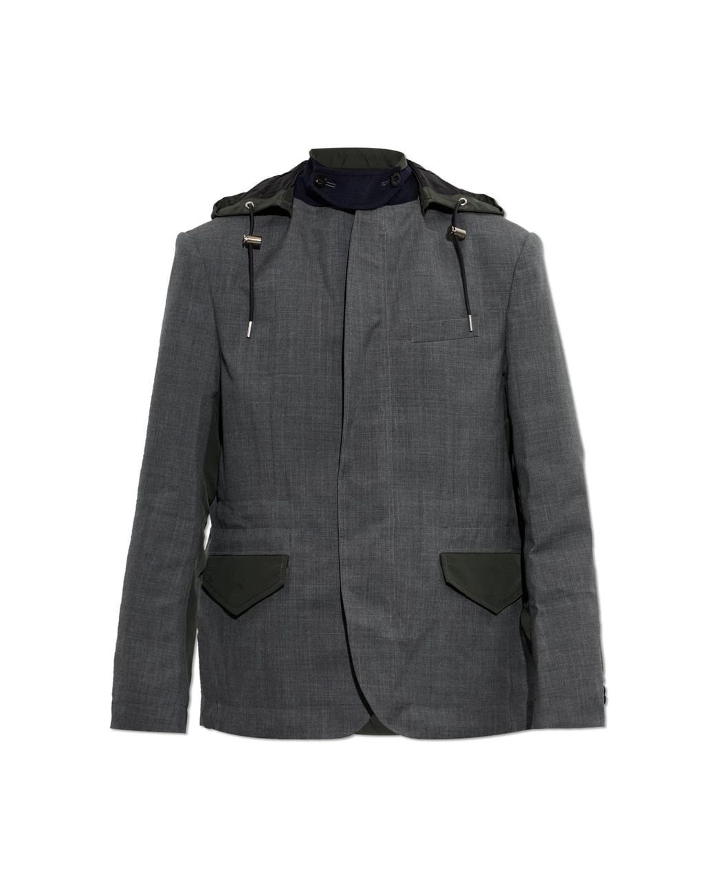 Sacai Black Wool Jacket With Detachable Hood for men