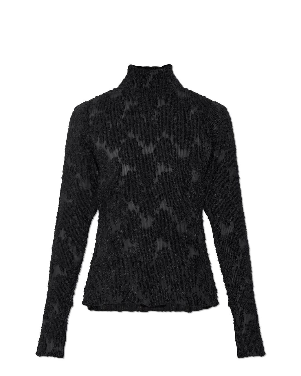 Ganni Black Pleated Long-Sleeved Top