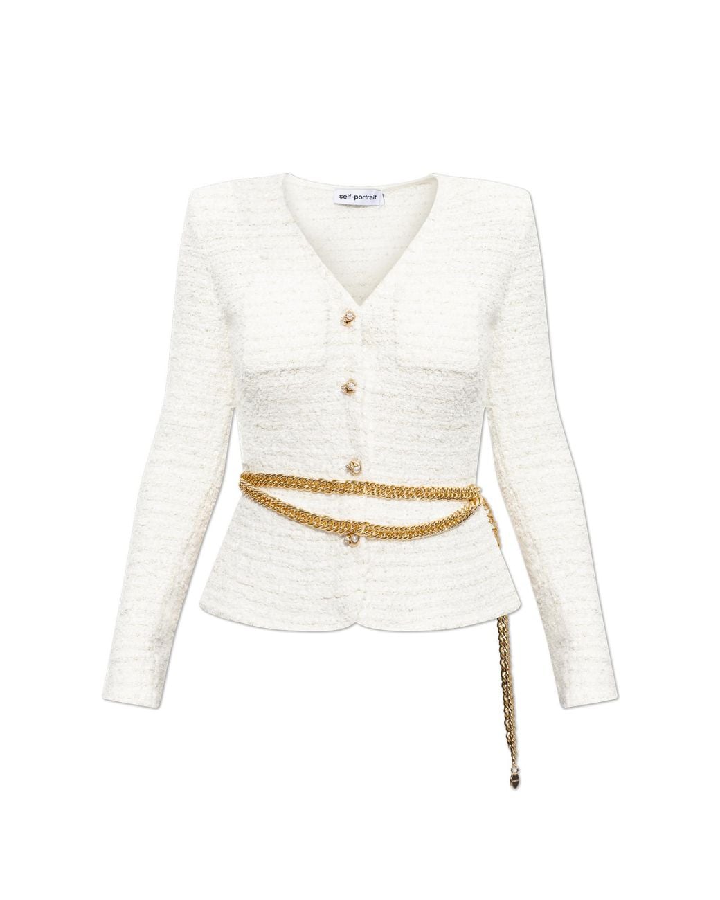 Self-Portrait White Chain-Embellished Cardigan