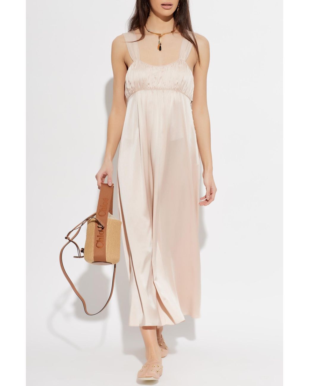 Chloé White Silk Spaghetti Strap Dress