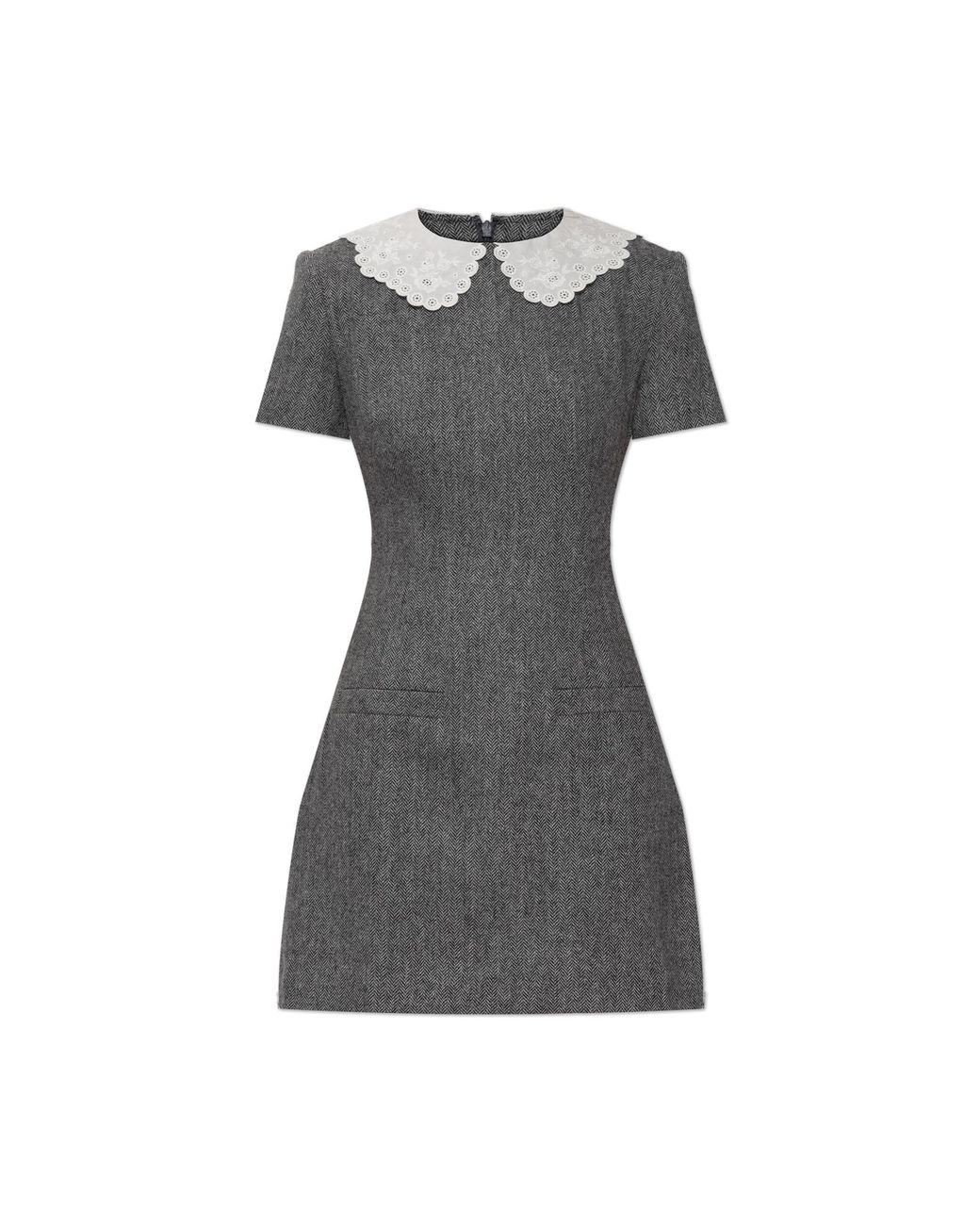 Self-Portrait Gray Dress With Herringbone Pattern