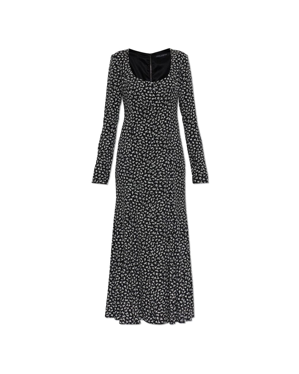 Dolce & Gabbana Black Silk Midi Dress With Long Sleeves